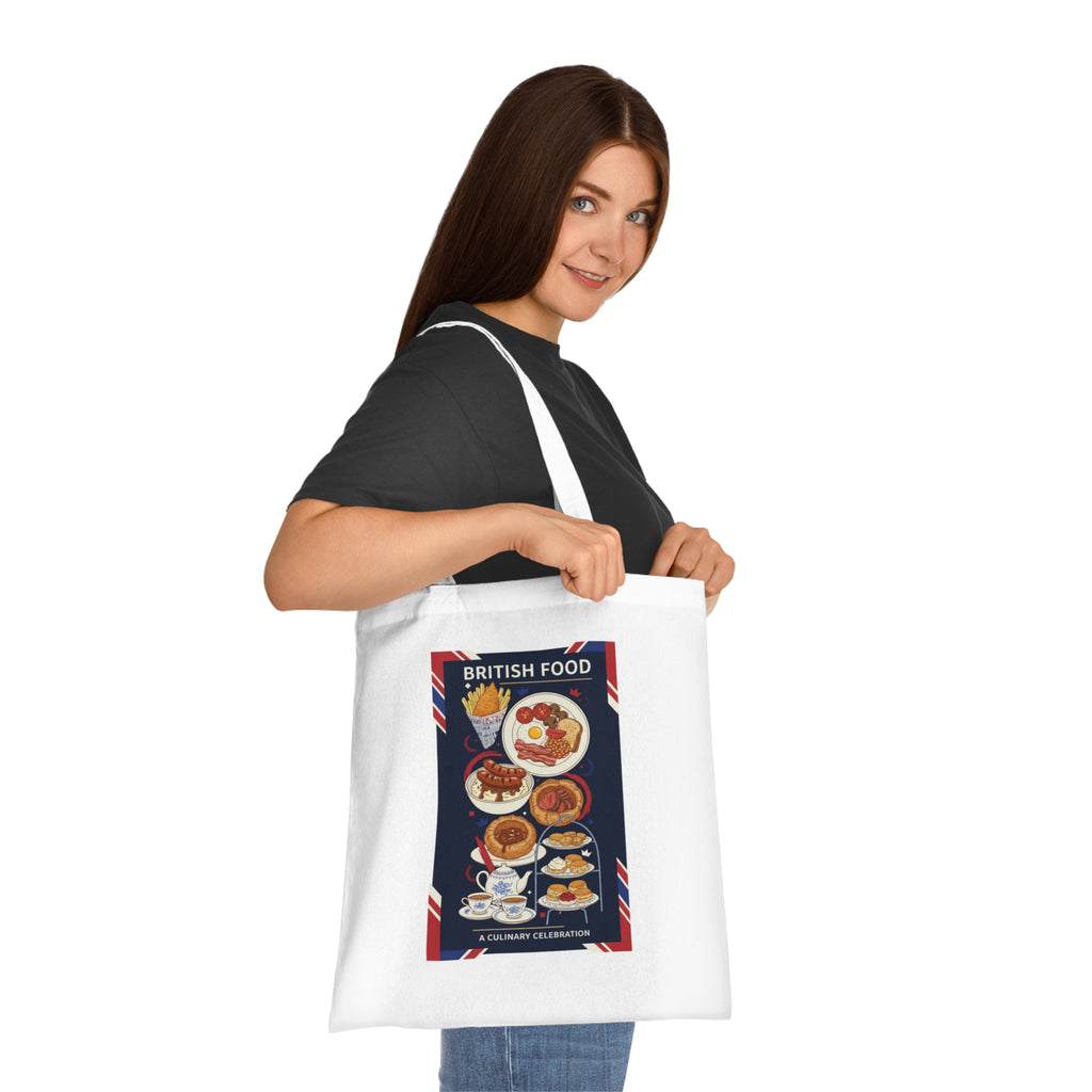 British Food Cotton Tote — Illustrated UK Cuisine Market Bag