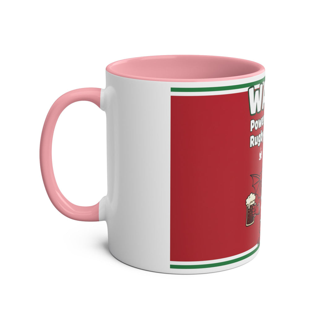 Wales Coffee Mug – "Wales: Powered by Tea, Rugby & Dragons" 11oz Two-Tone Mug