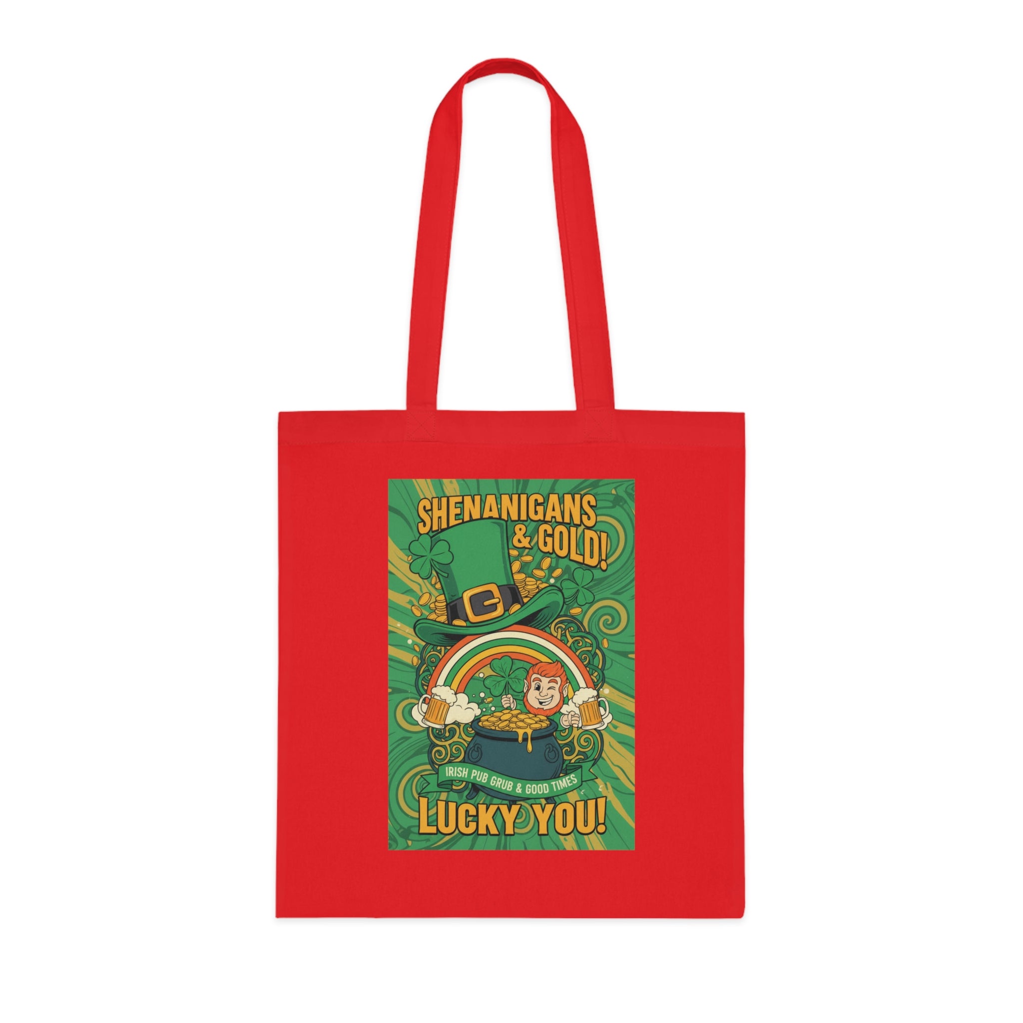 St. Patrick’s Day Tote Bag — “Shenanigans & Gold! Lucky You!” Cotton Grocery Tote