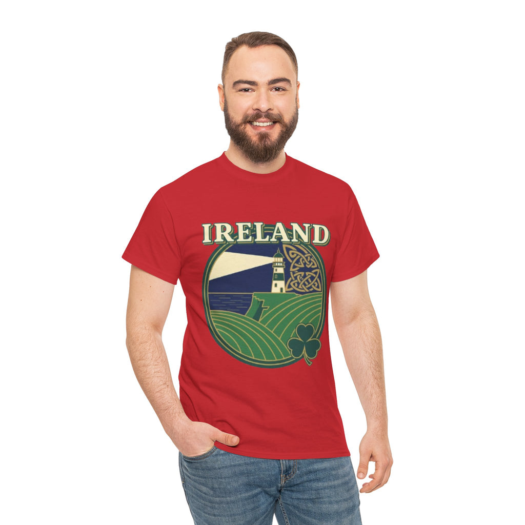 Ireland Scenic Tee — Celtic Lighthouse & Shamrock Graphic T-Shirt