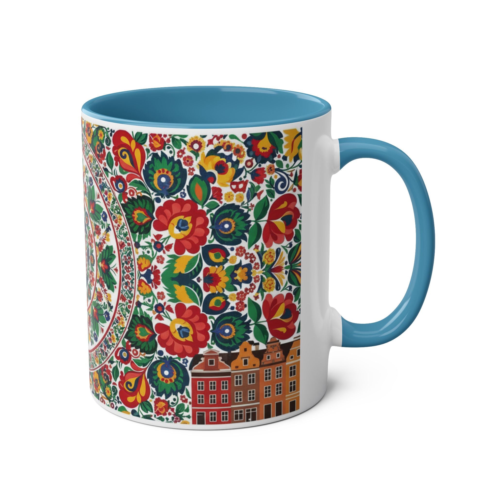 Floral Mandala Two-Tone Coffee Mug — Colorful Folk Art 11oz