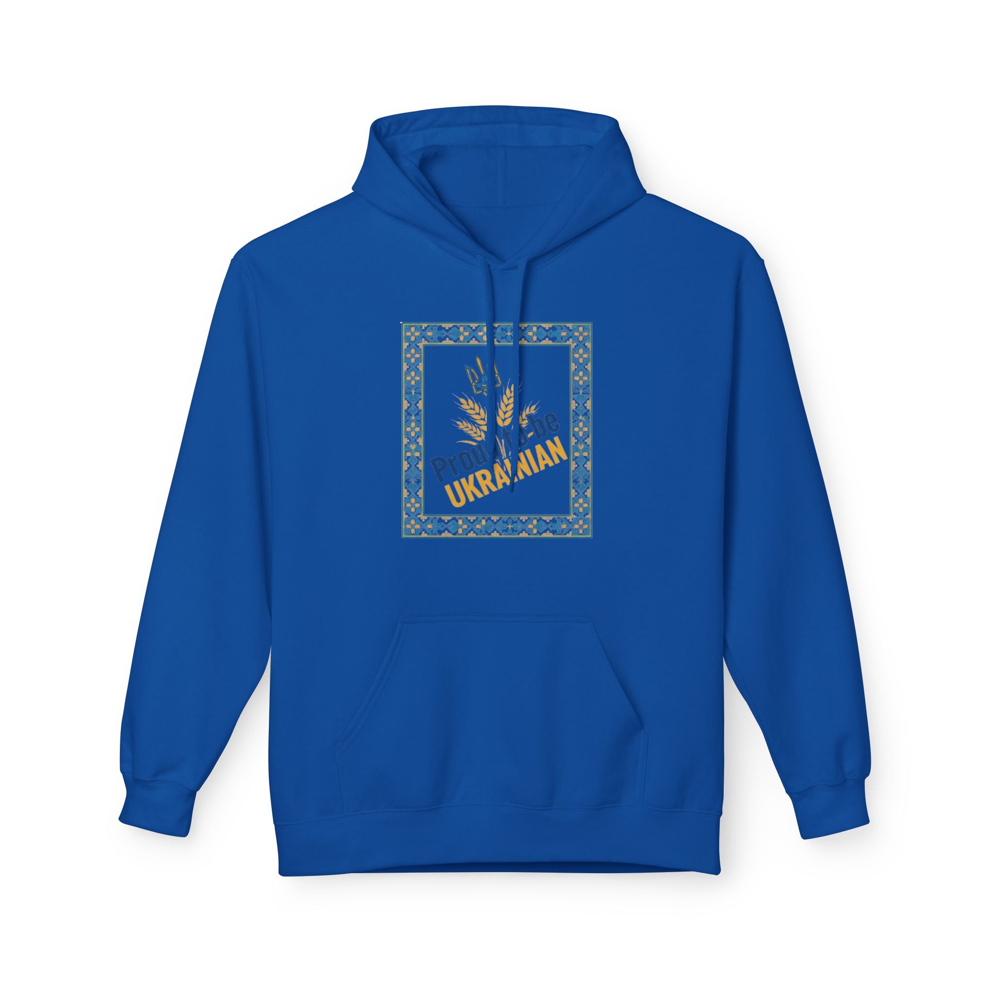 Proud to Be Ukrainian Hoodie — Blue & Yellow Trident Graphic