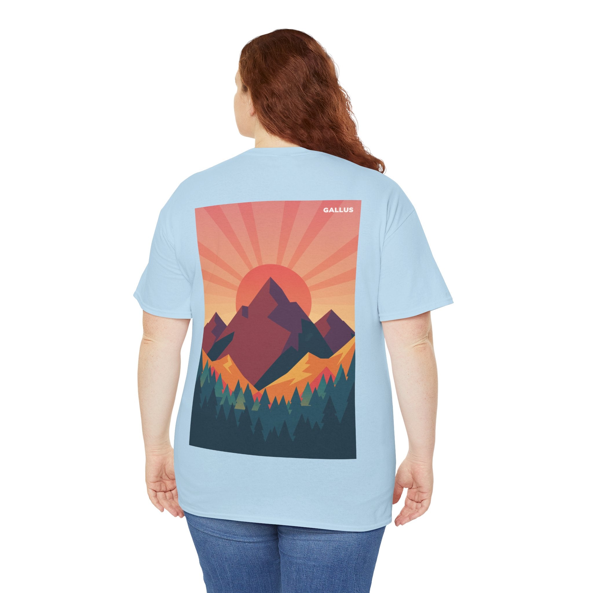 Mountain Sunset T-Shirt — Retro Nature Graphic Tee with 'GALLUS' Logo