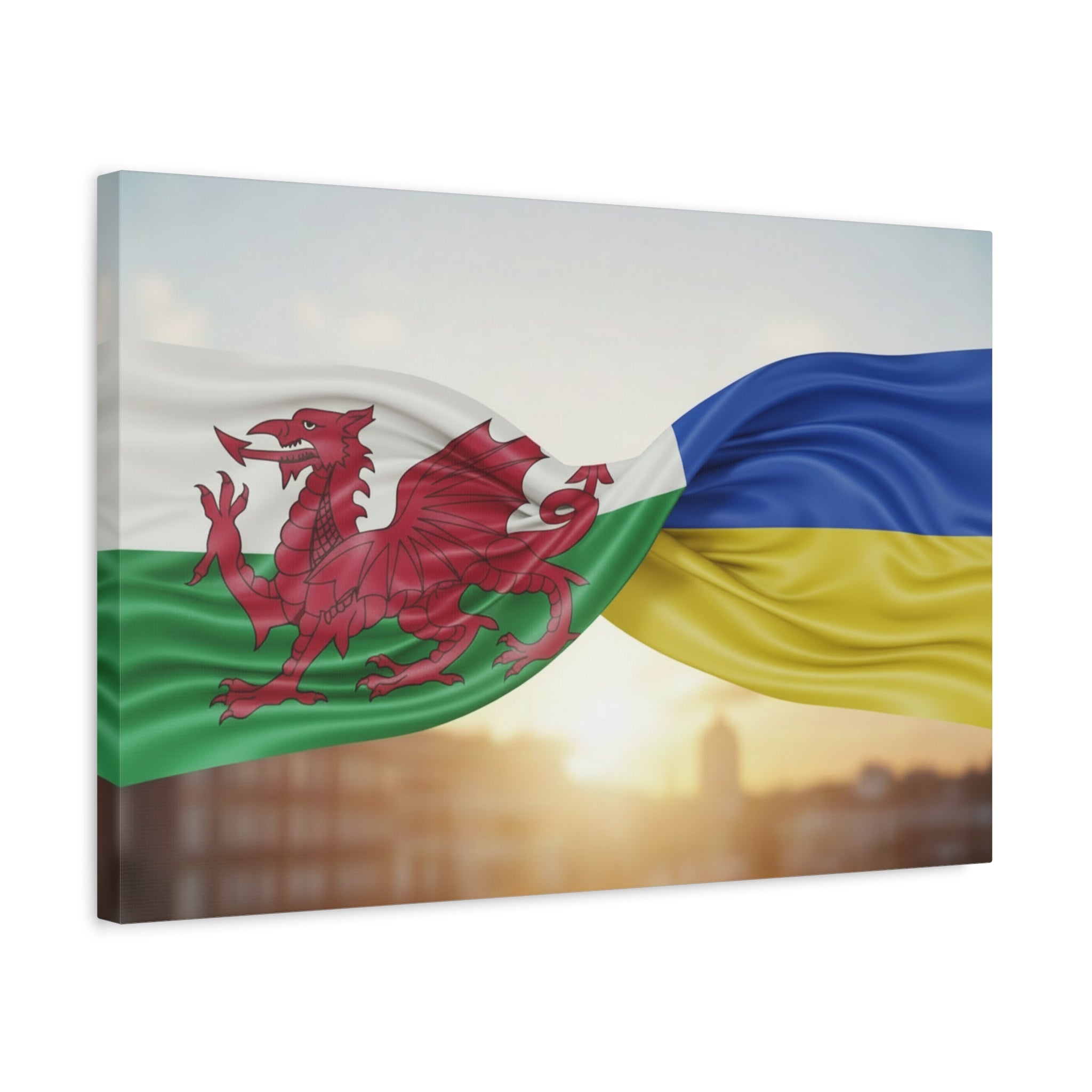 Wales and Ukraine Flags Matte Canvas Print — Stretched Wall Art