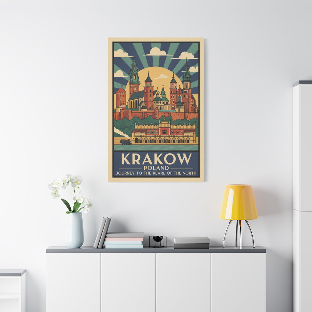 Krakow Poland Vintage Travel Poster Canvas — Matte Stretched Wall Art