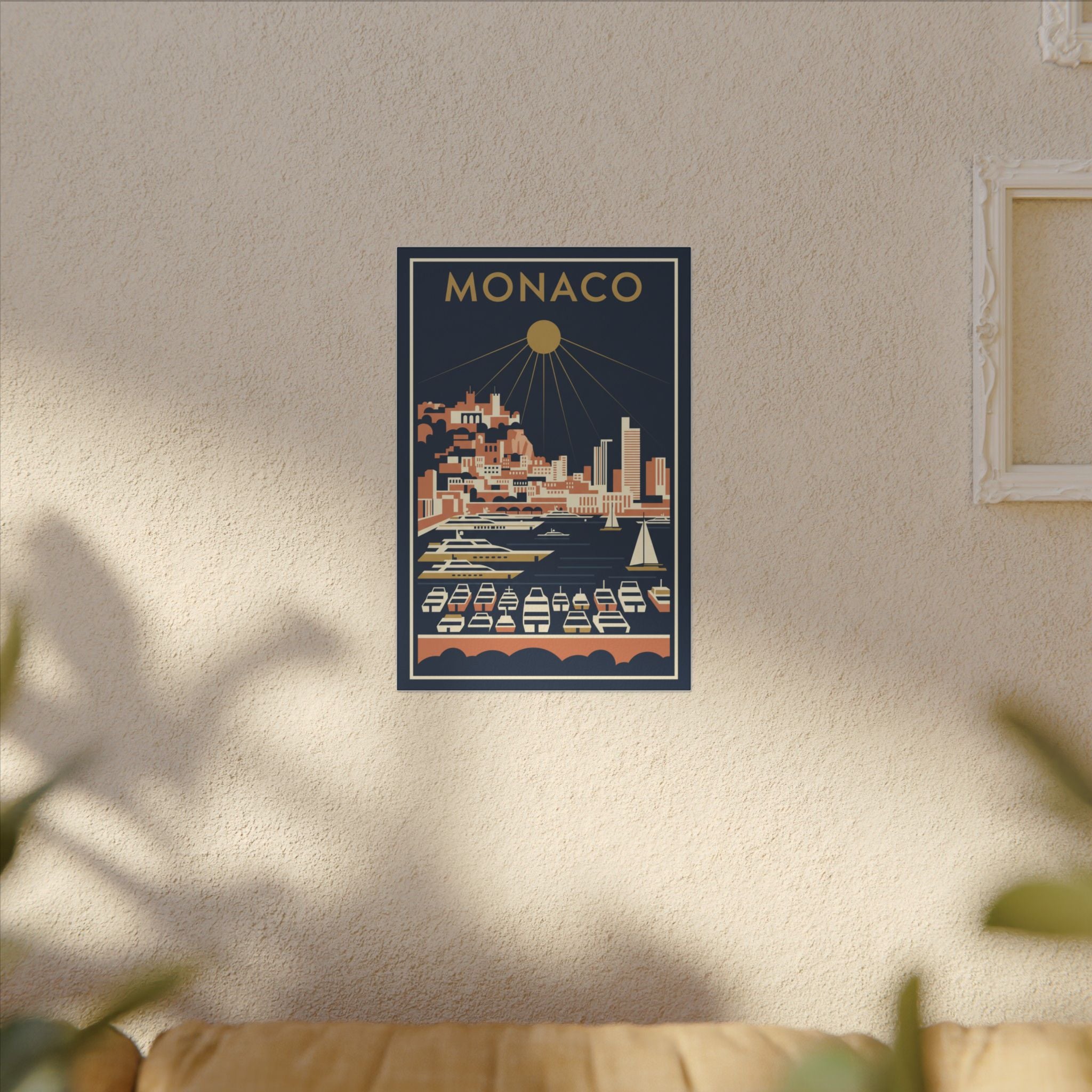 Monaco Harbour Vintage Travel Poster Canvas