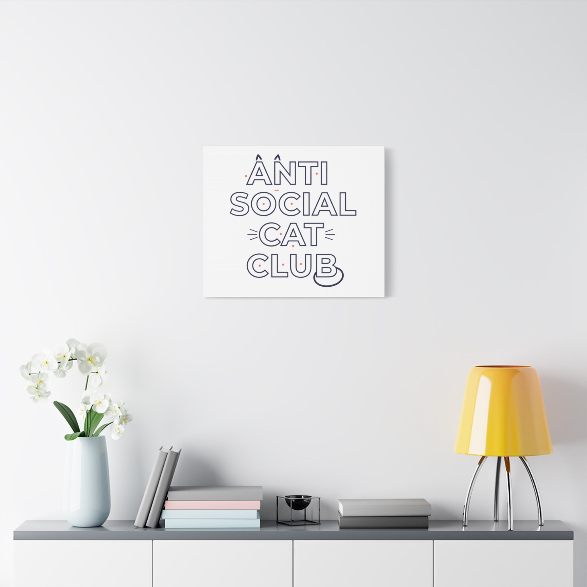 Anti Social Cat Club Canvas | Outline-Only Typography, Hollow Letter Art