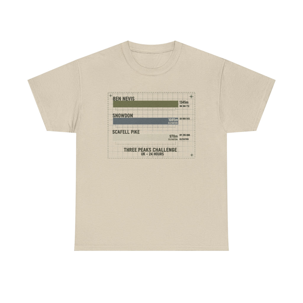 Three Peaks Challenge Graphic T-Shirt — Retro UK Mountain Hiking Tee