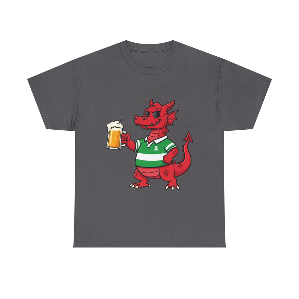 Dragon Cheers T‑Shirt — Cute Red Dragon Holding Beer Graphic Tee