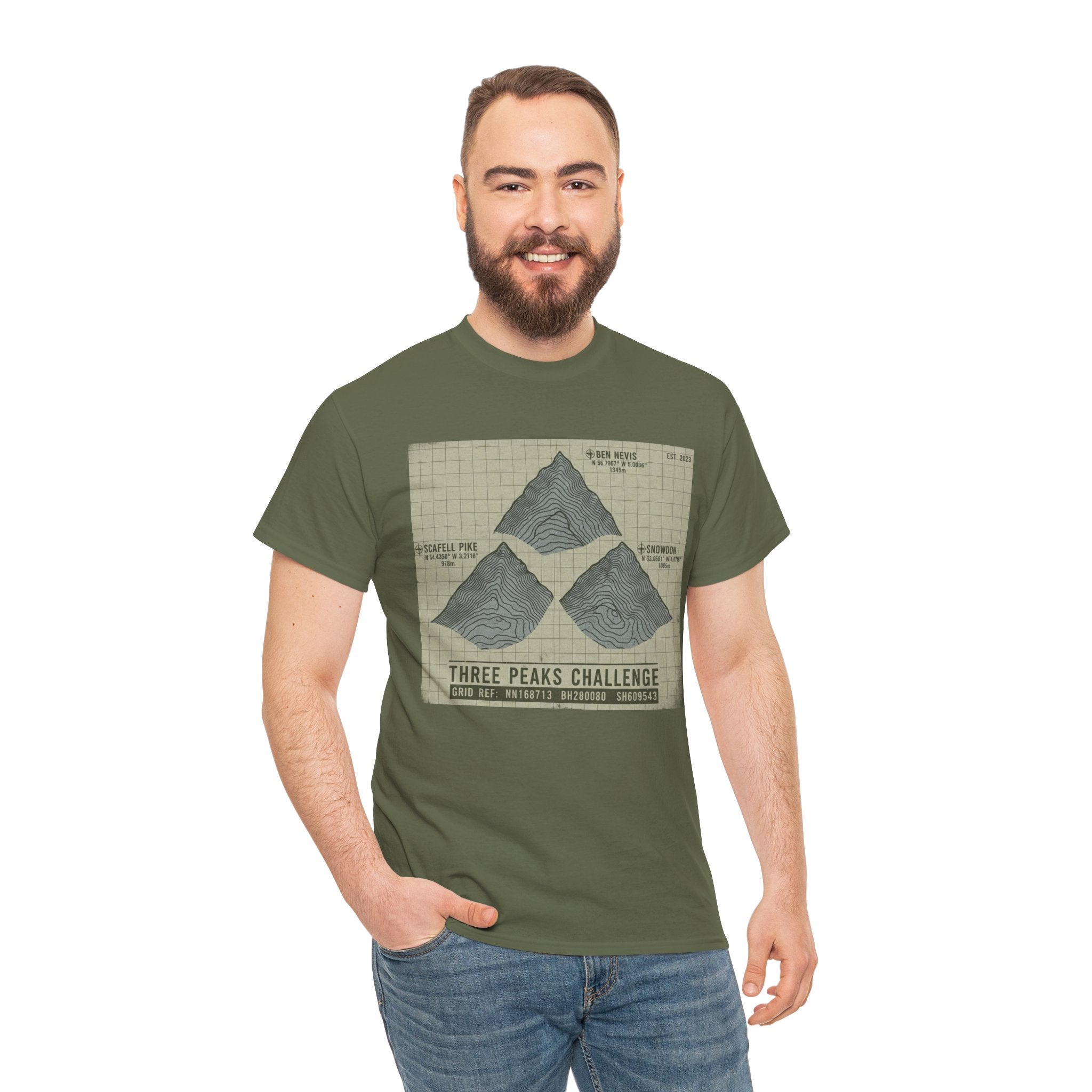 Three Peaks Challenge Graphic T-Shirt — Retro UK Mountain Summit Tee