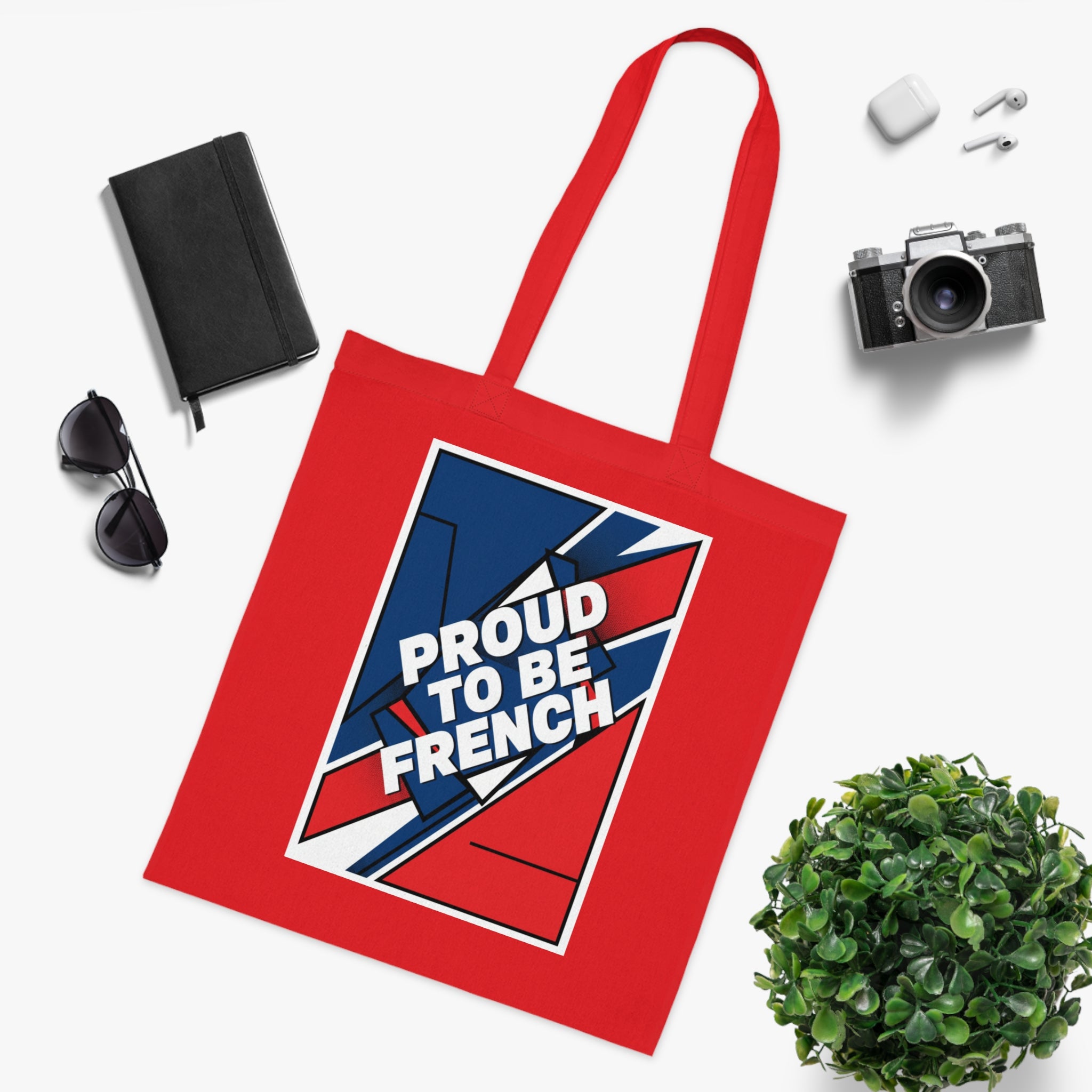Proud to Be French Cotton Tote Bag — Blue & Red Patriotic Market Bag