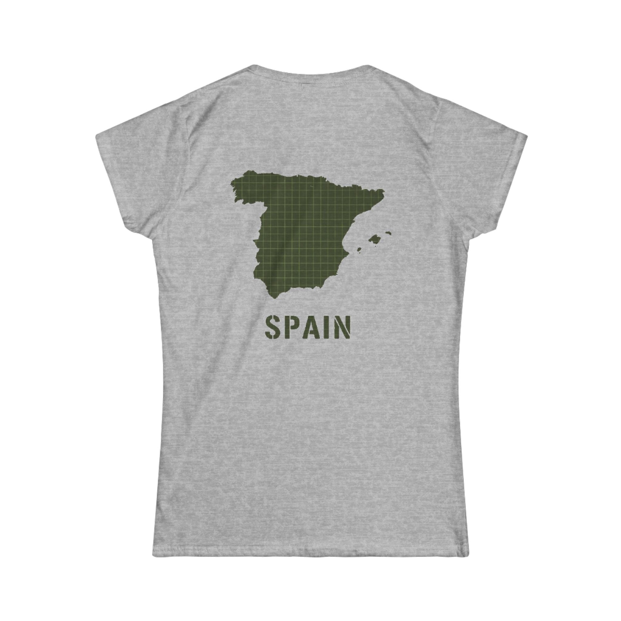 Spain Map Women's Tee — Olive Grid Map Graphic Shirt