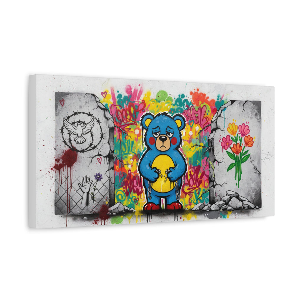 Graffiti Blue Bear Matte Canvas Print — Urban Street Art Wall Decor