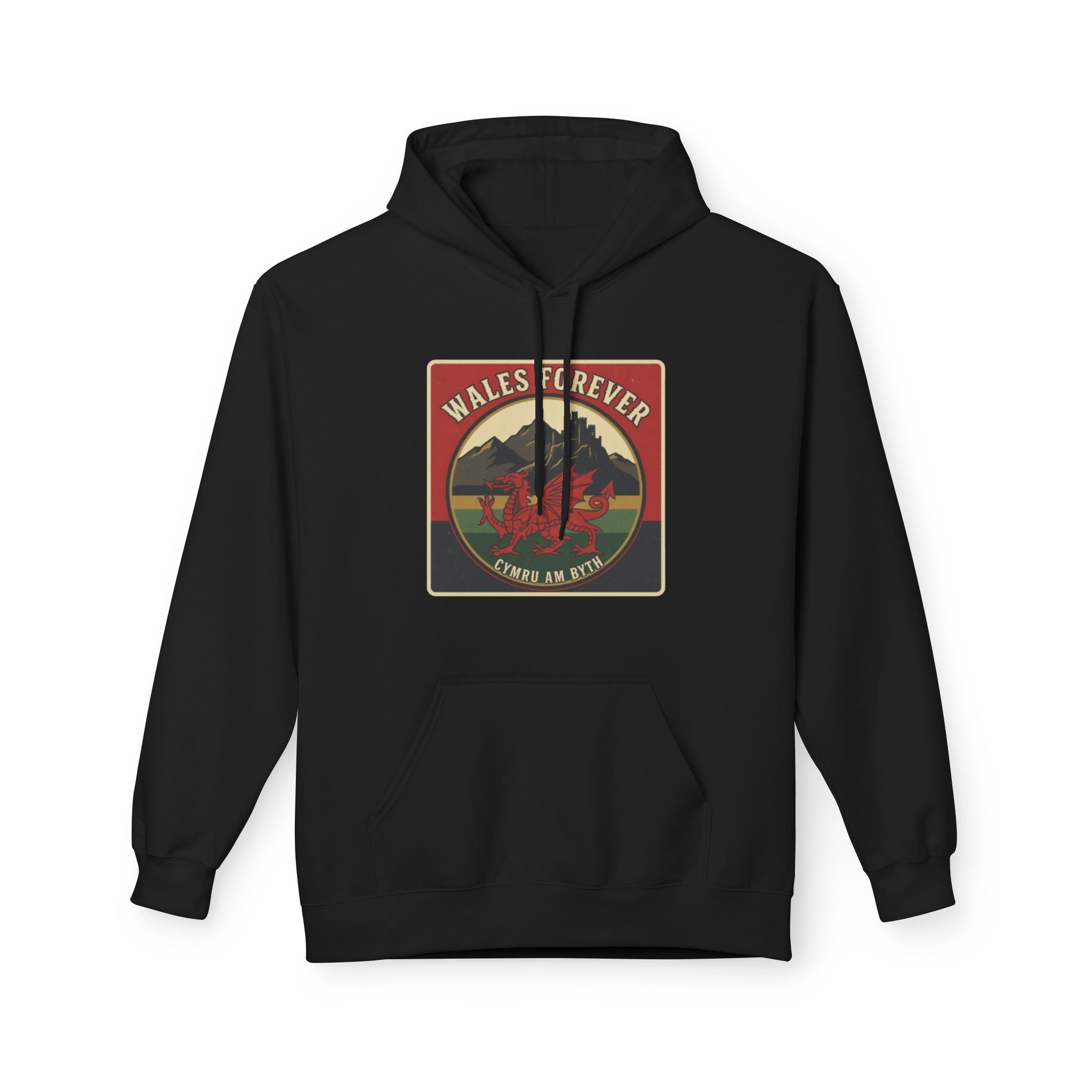 Wales Forever Hoodie — Vintage Welsh Dragon Mountain Graphic