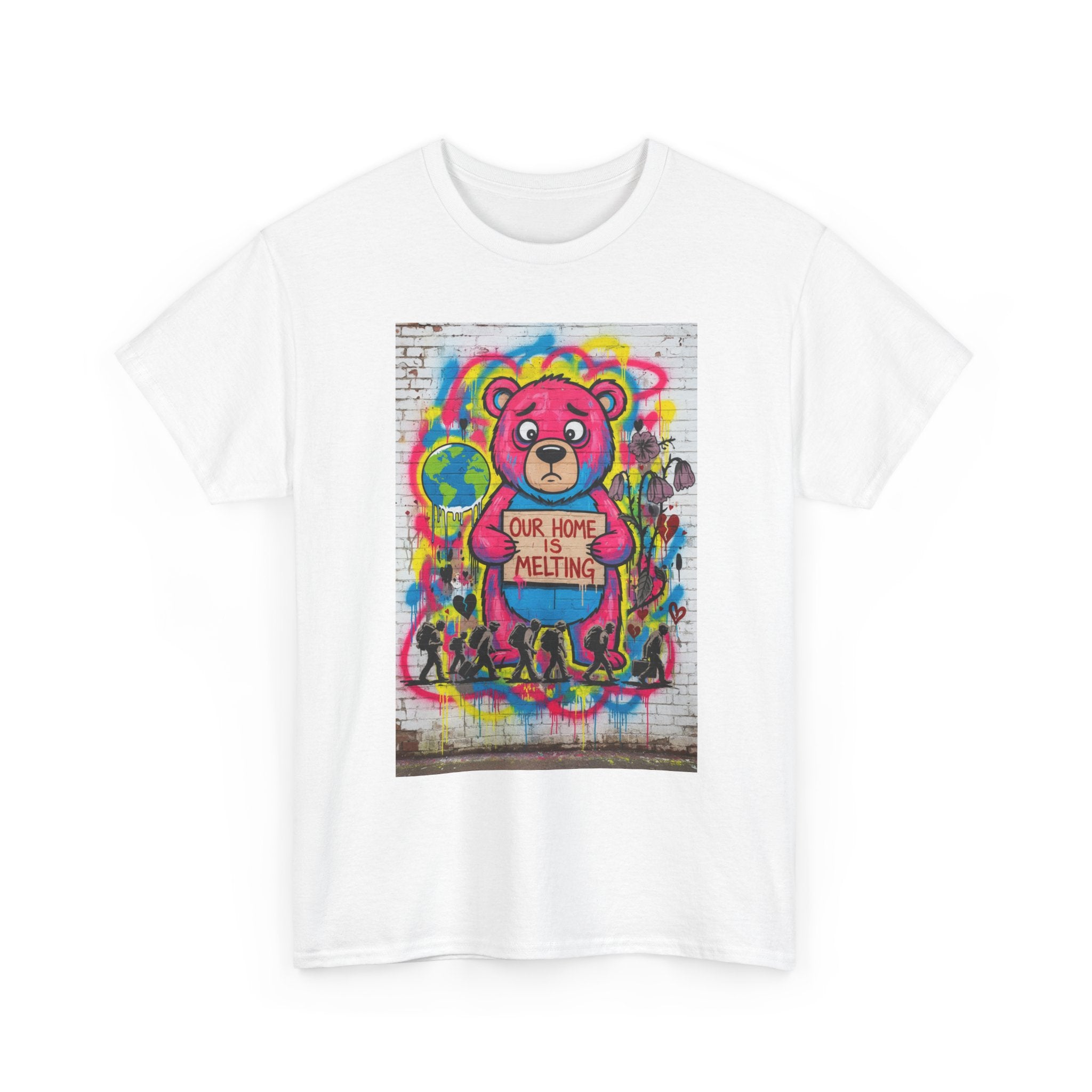 Climate Change Bear T-Shirt — "Our Home Is Melting" Street Art Tee