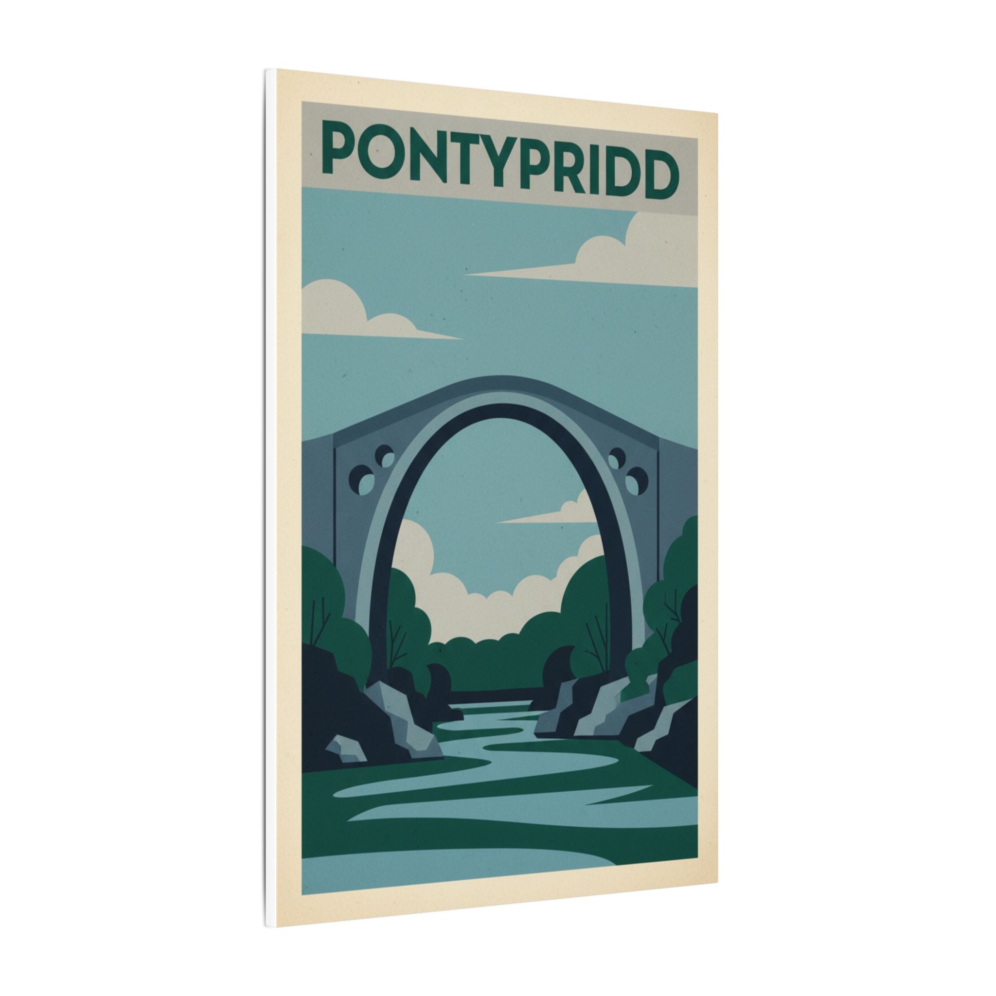 Pontypridd Bridge Matte Canvas Wall Art Vintage Travel Poster Print