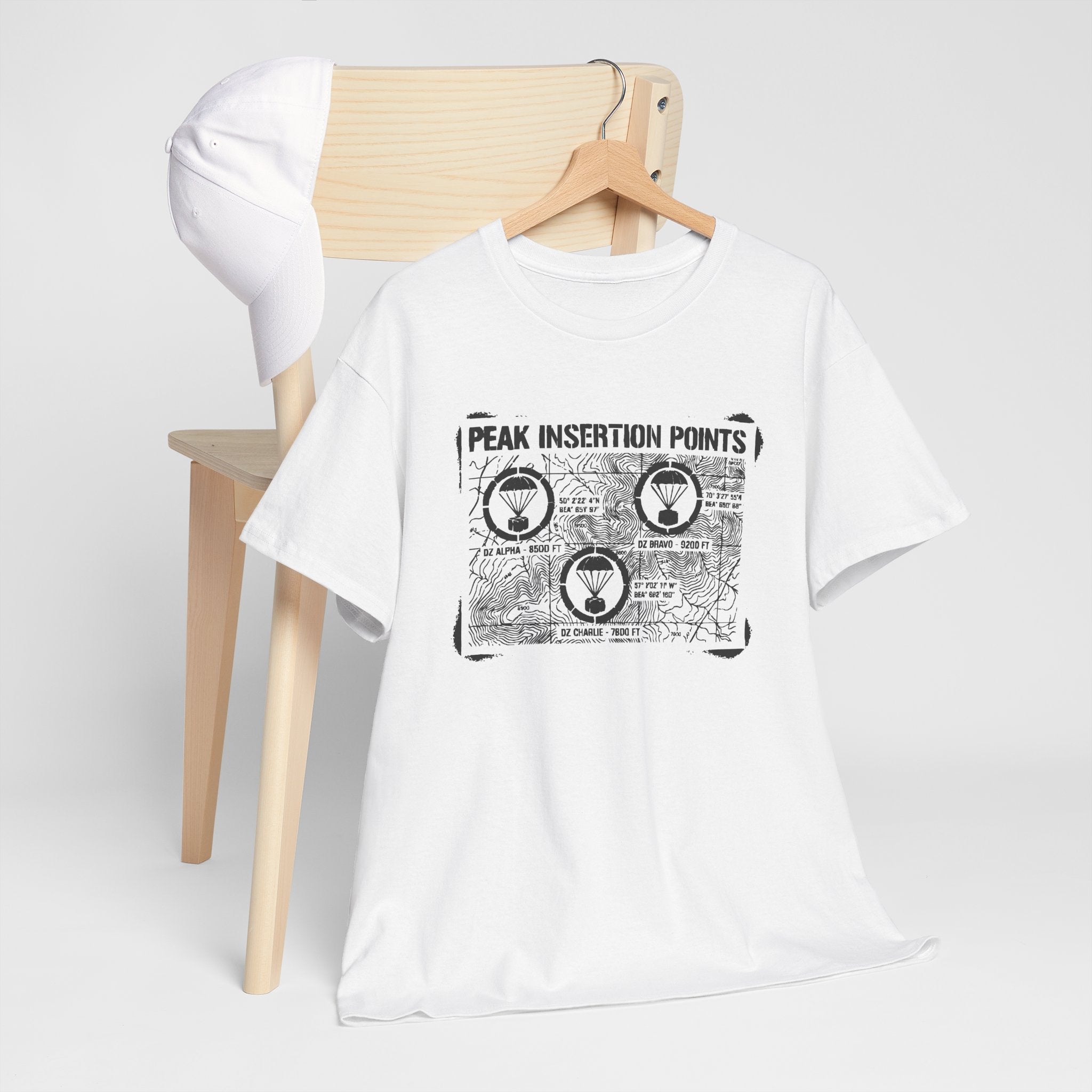 Retro Mountain Schematic Graphic T-Shirt — Technical Diagram Hiking Tee