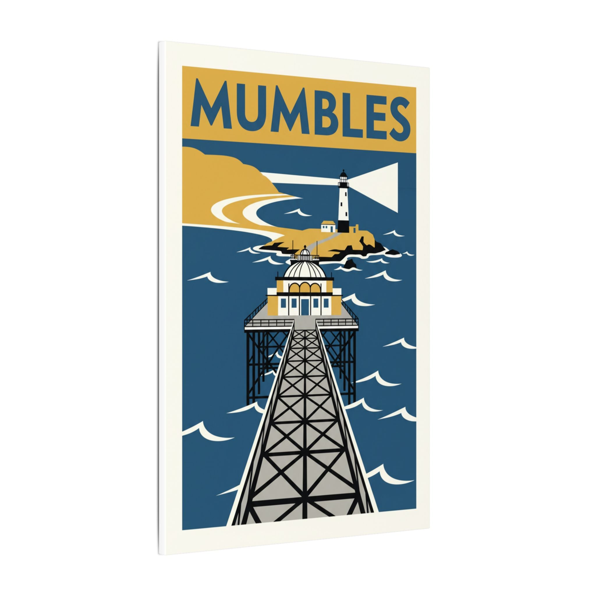 Mumbles Pier Lighthouse Vintage Travel Canvas