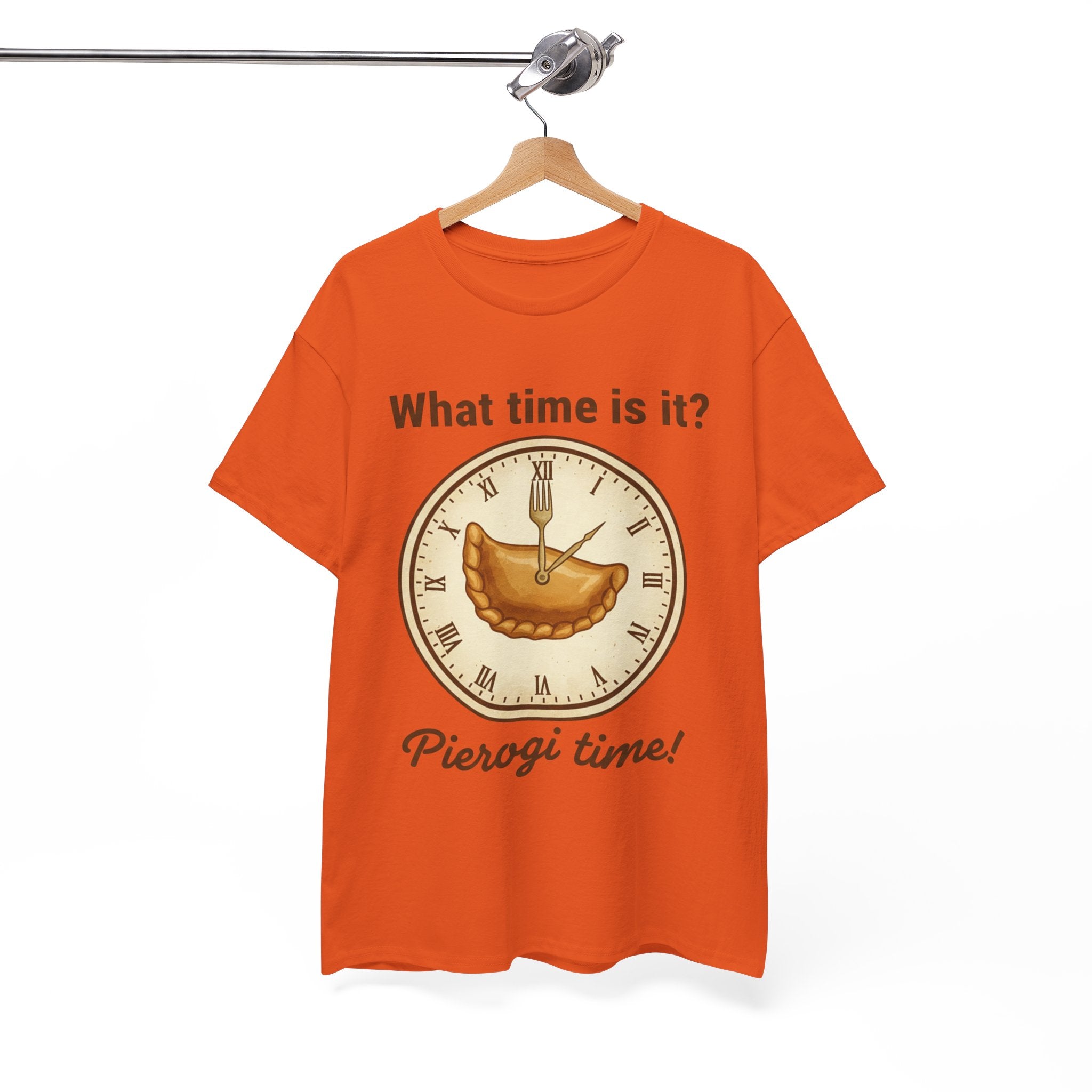Pierogi Time T‑Shirt — "What time is it? Pierogi time!" Vintage Clock Food Tee