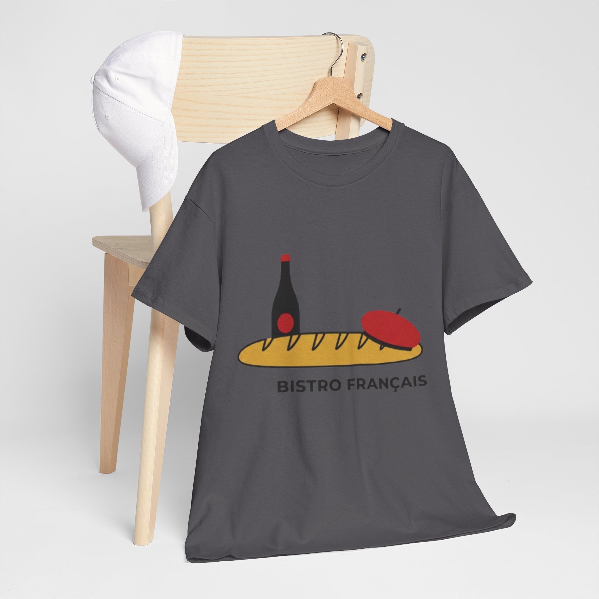 French Bistro Tee — 'Bistro Français' Bread, Wine & Beret Graphic Shirt
