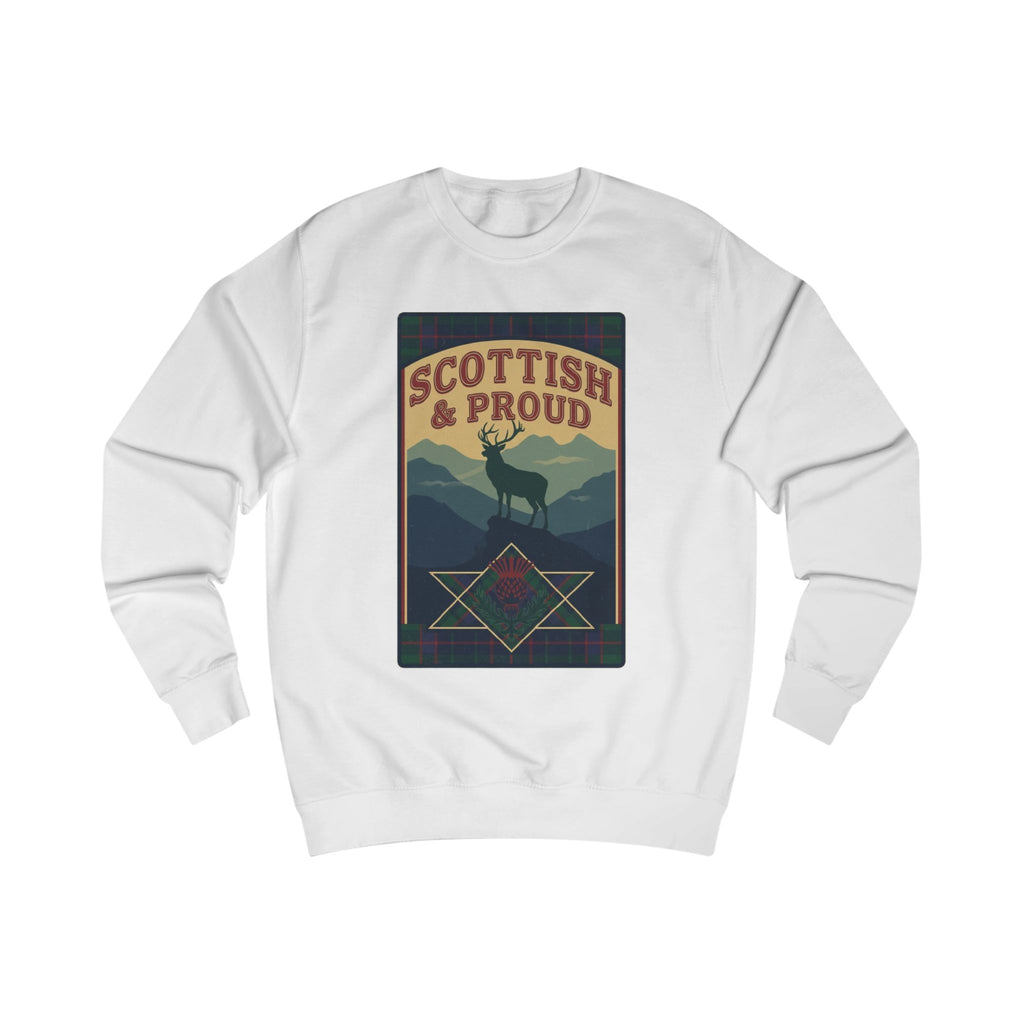 Scottish & Proud Sweatshirt — Retro Stag Mountain Design