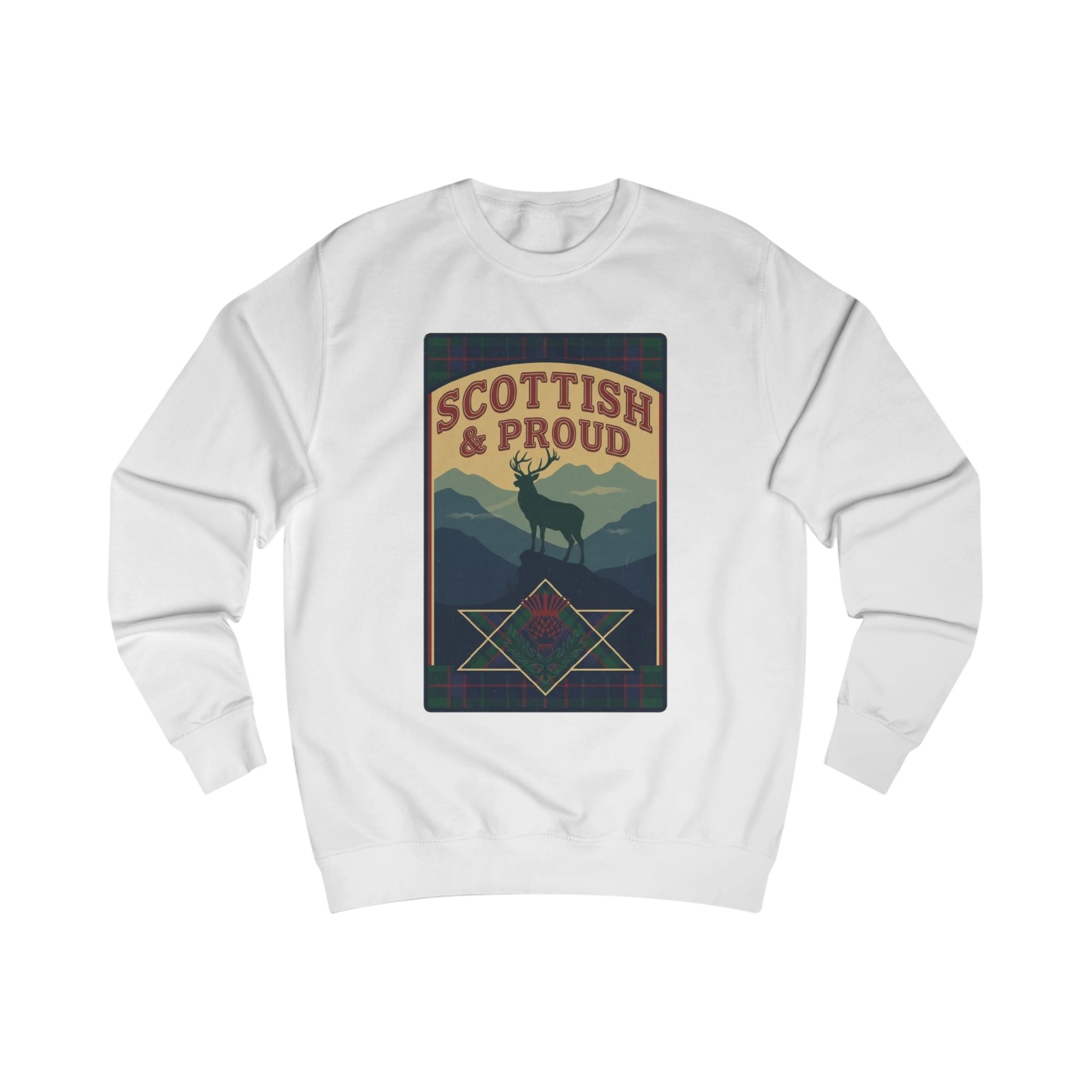 Scottish & Proud Sweatshirt — Retro Stag Mountain Design