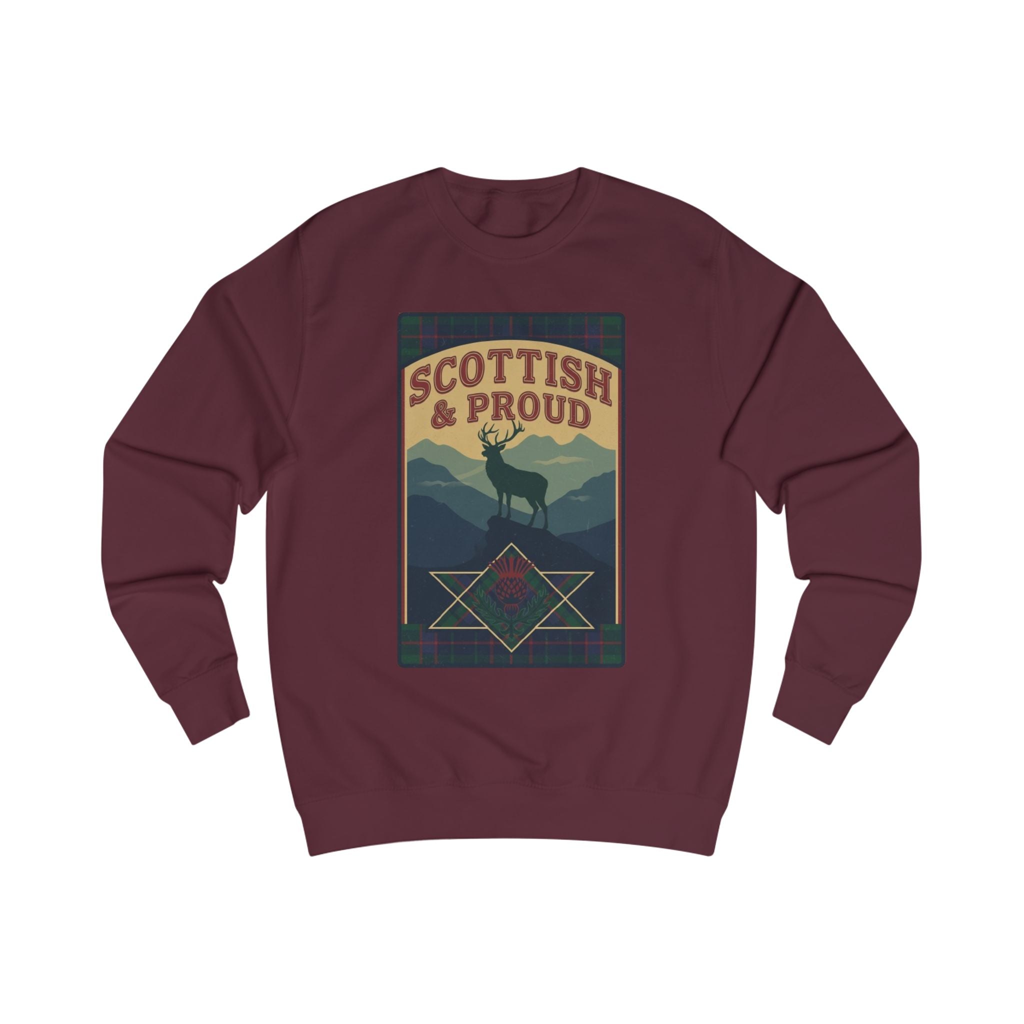 Scottish & Proud Sweatshirt — Retro Stag Mountain Design