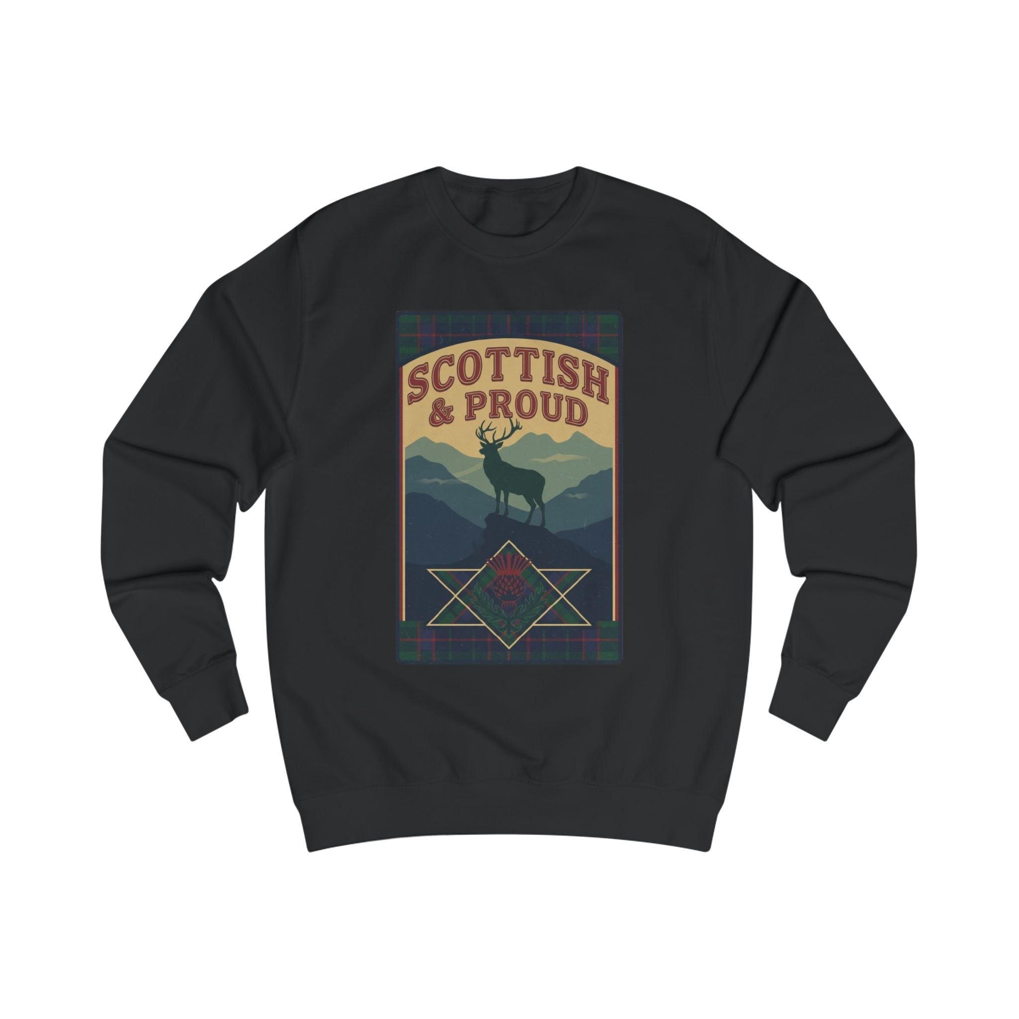 Scottish & Proud Sweatshirt — Retro Stag Mountain Design