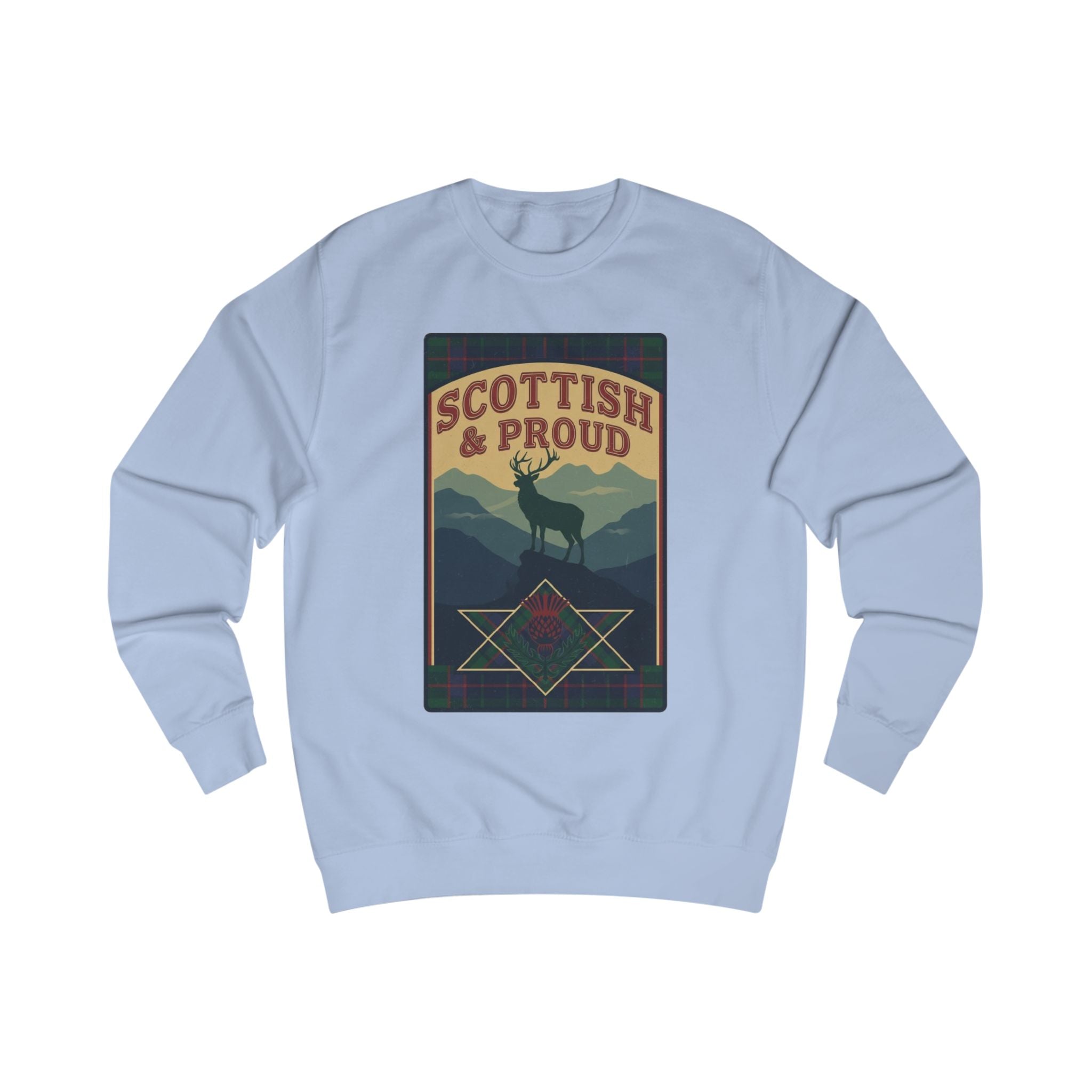 Scottish & Proud Sweatshirt — Retro Stag Mountain Design