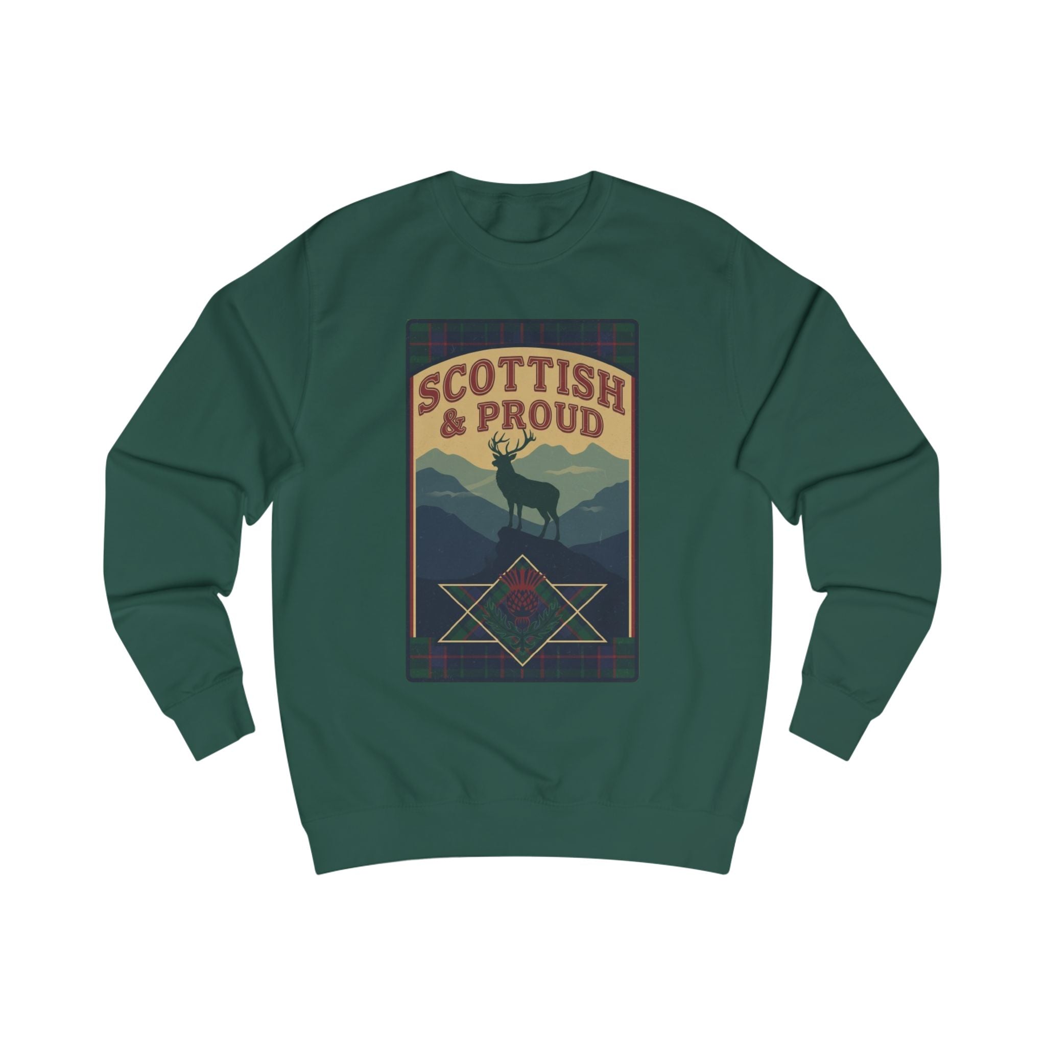Scottish & Proud Sweatshirt — Retro Stag Mountain Design