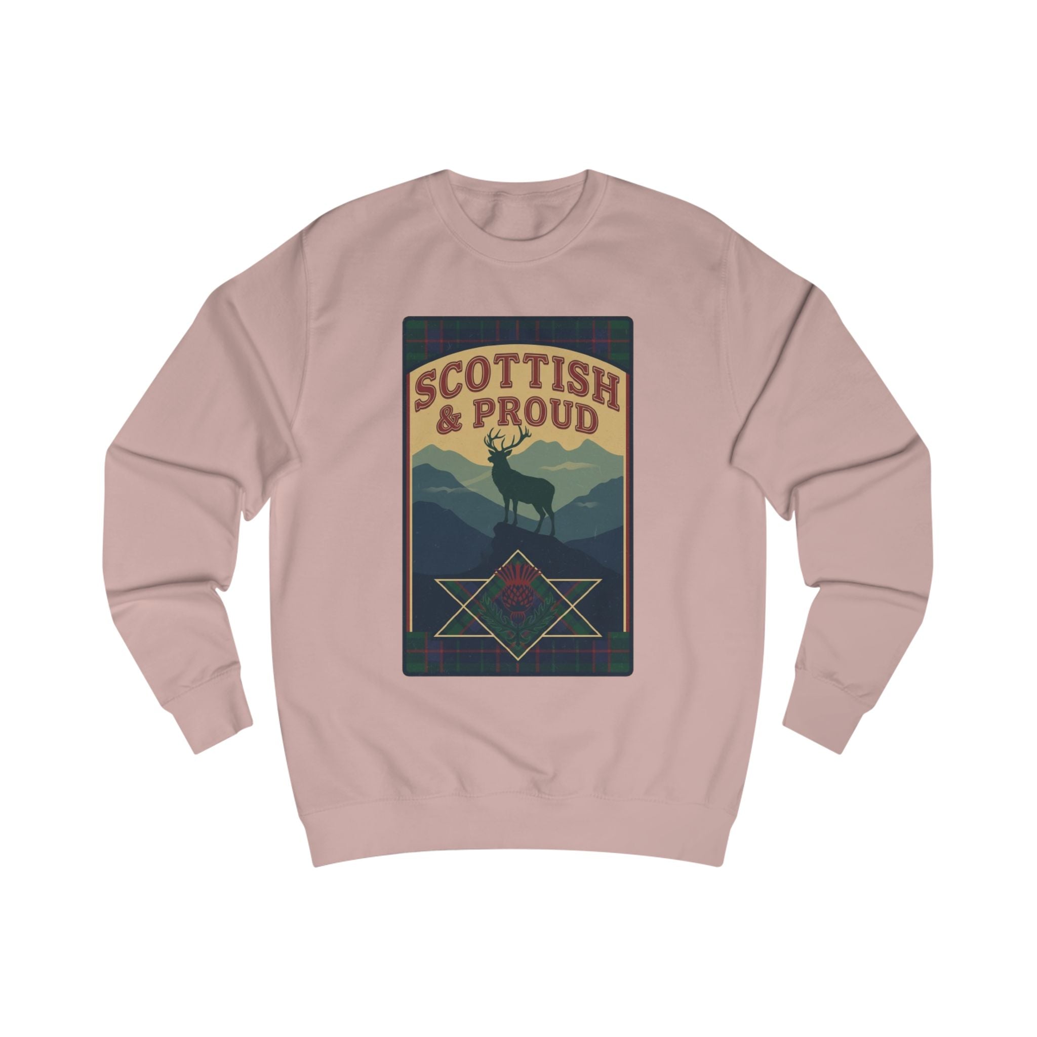 Scottish & Proud Sweatshirt — Retro Stag Mountain Design