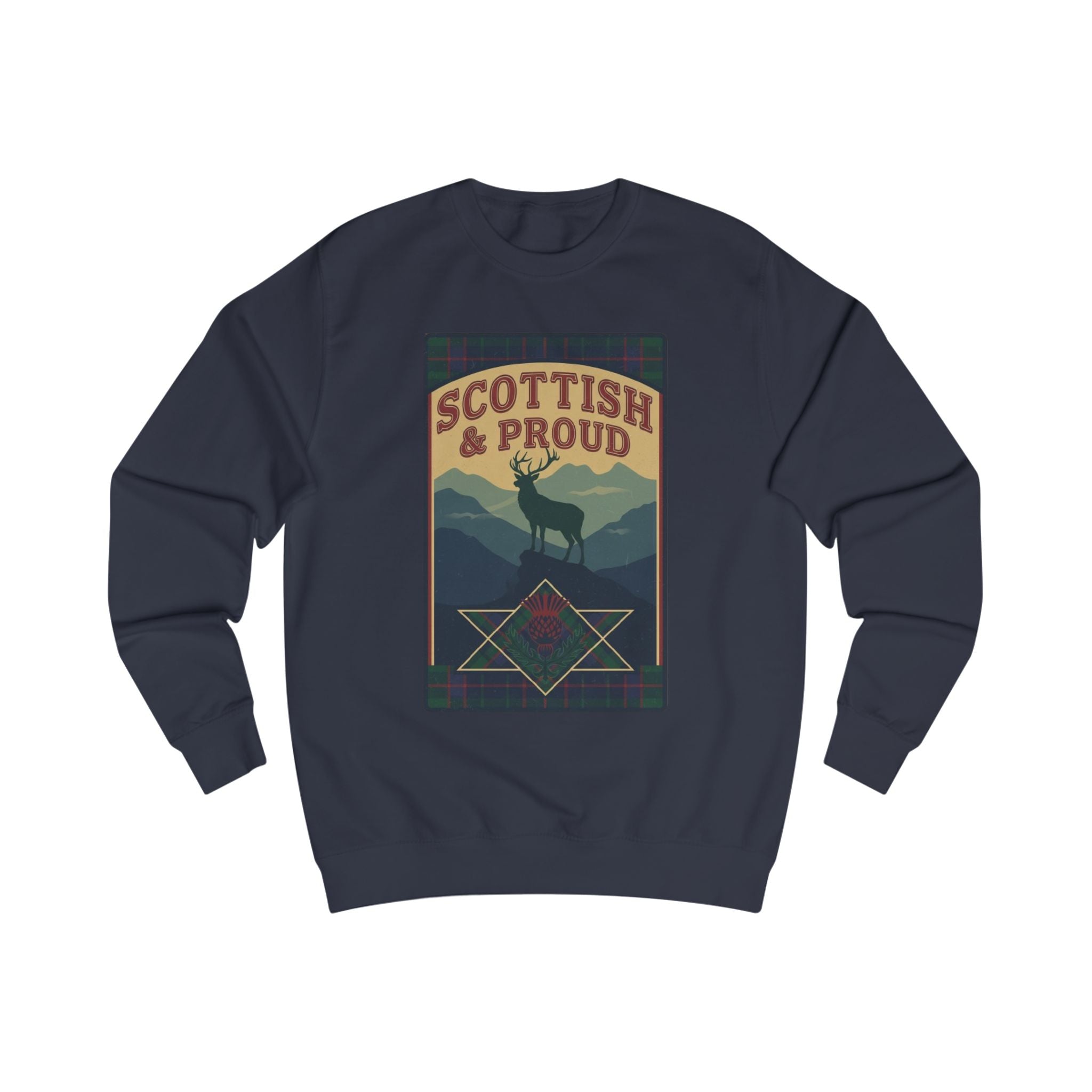 Scottish & Proud Sweatshirt — Retro Stag Mountain Design