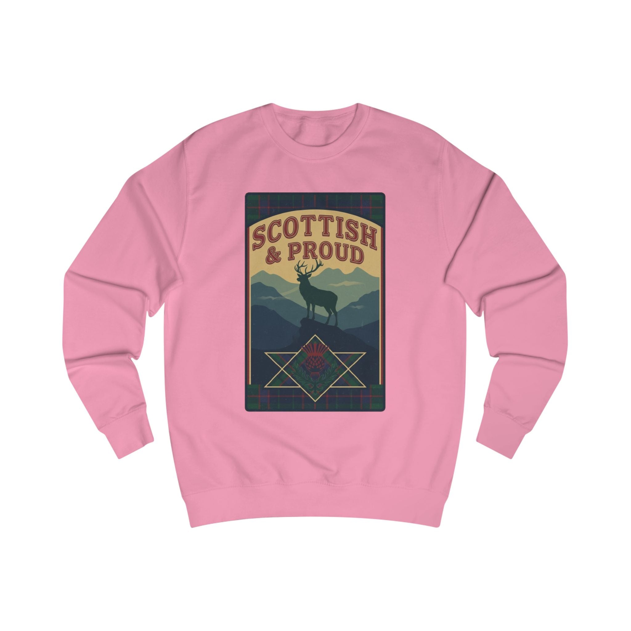 Scottish & Proud Sweatshirt — Retro Stag Mountain Design