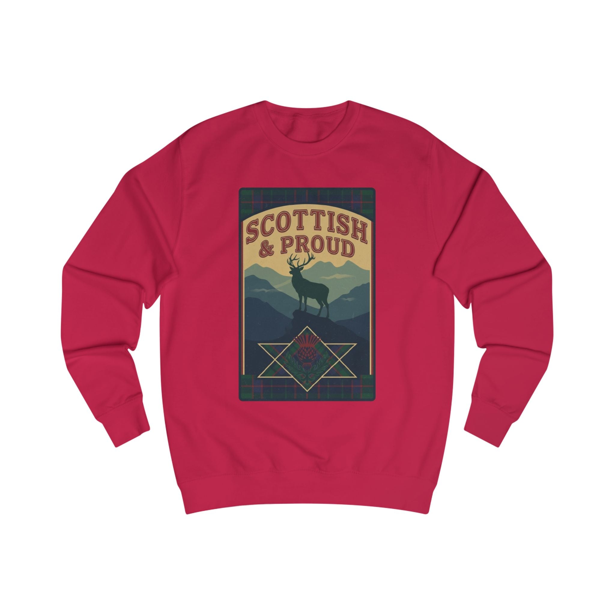 Scottish & Proud Sweatshirt — Retro Stag Mountain Design