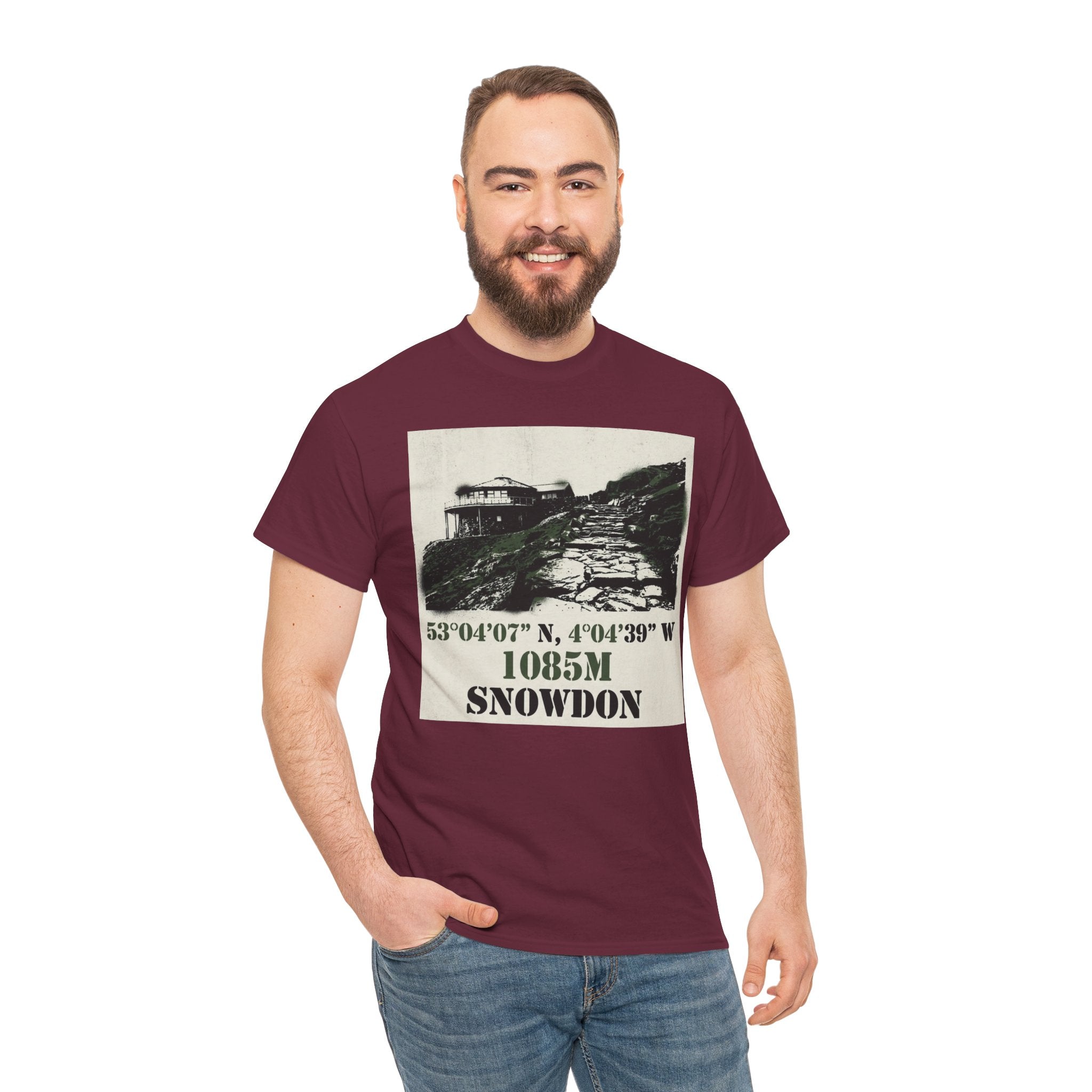 Snowdon 1085m Vintage Summit Tee — Mountain Coordinates Graphic T‑Shirt