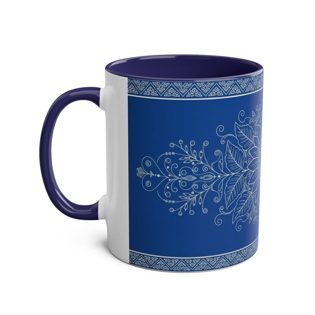 Sunflower Mandala Two-Tone Coffee Mug — Blue & Yellow 11oz