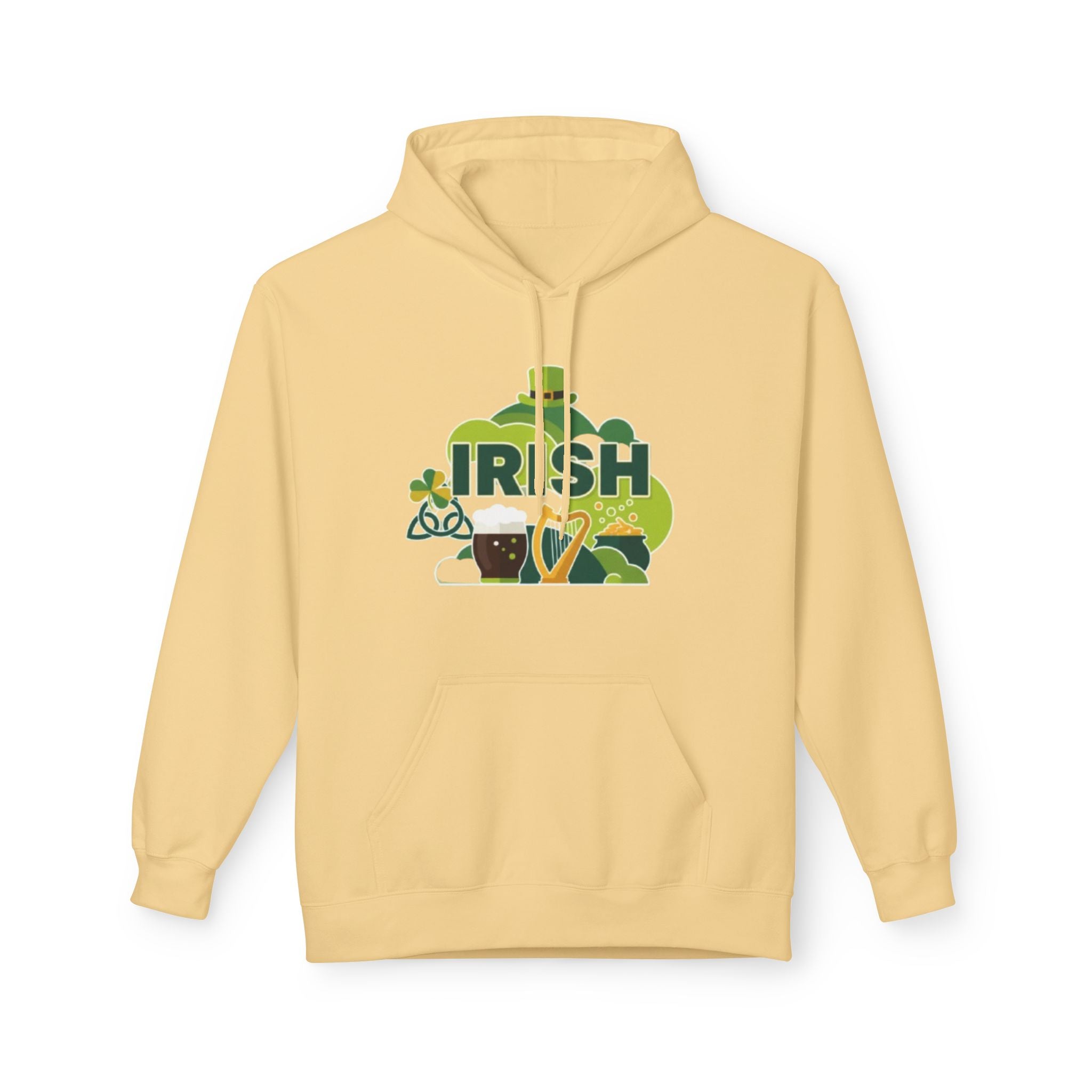 Irish St. Patrick's Day Hoodie — Shamrock, Leprechaun Hat & Pint Design