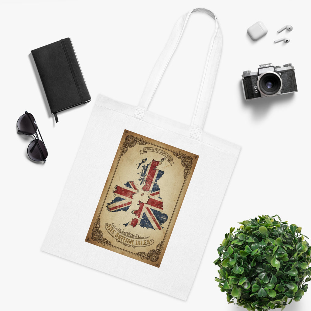 British Isles Vintage Map Tote Bag - Union Jack UK Pride Cotton Tote