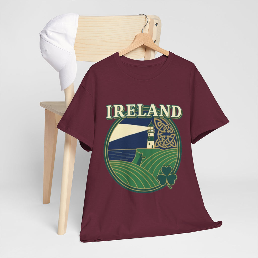 Ireland Scenic Tee — Celtic Lighthouse & Shamrock Graphic T-Shirt
