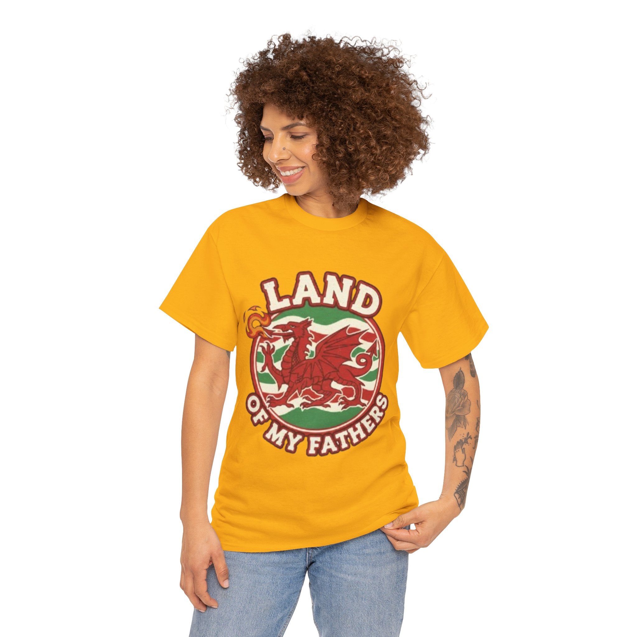 Land of My Fathers T‑Shirt — Welsh Dragon Vintage Crest Tee