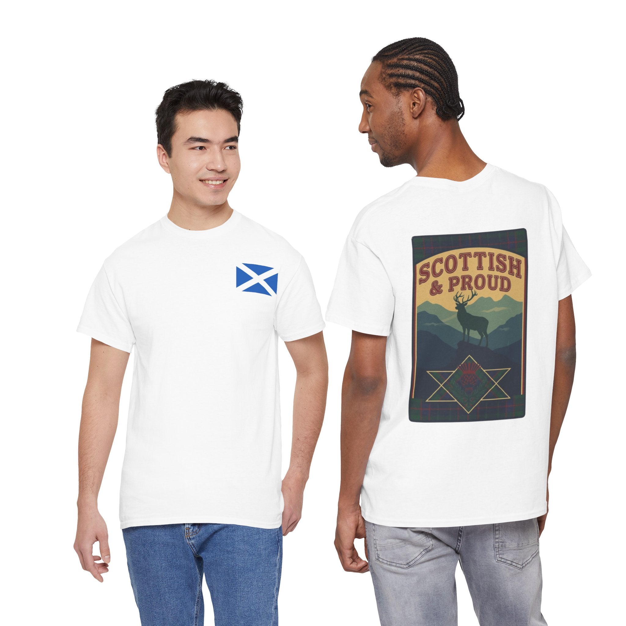 Scottish & Proud T‑Shirt — Retro Stag Scotland Flag Tee