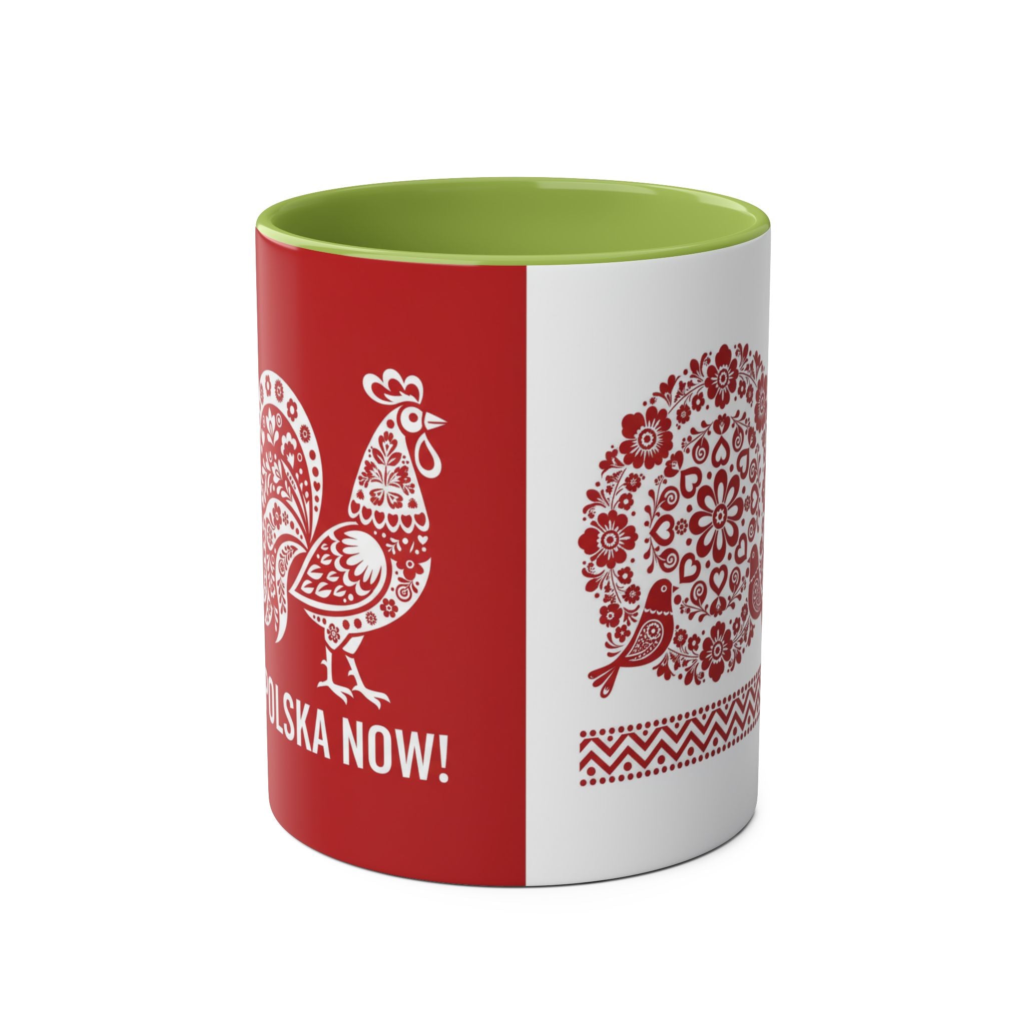 Polish Folk Rooster Coffee Mug — 'Polska Now!' Two-Tone 11oz Ceramic