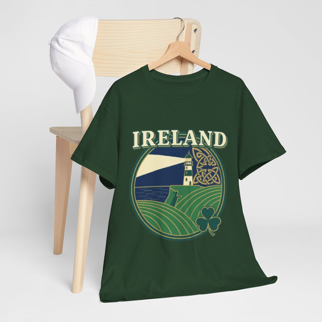Ireland Scenic Tee — Celtic Lighthouse & Shamrock Graphic T-Shirt