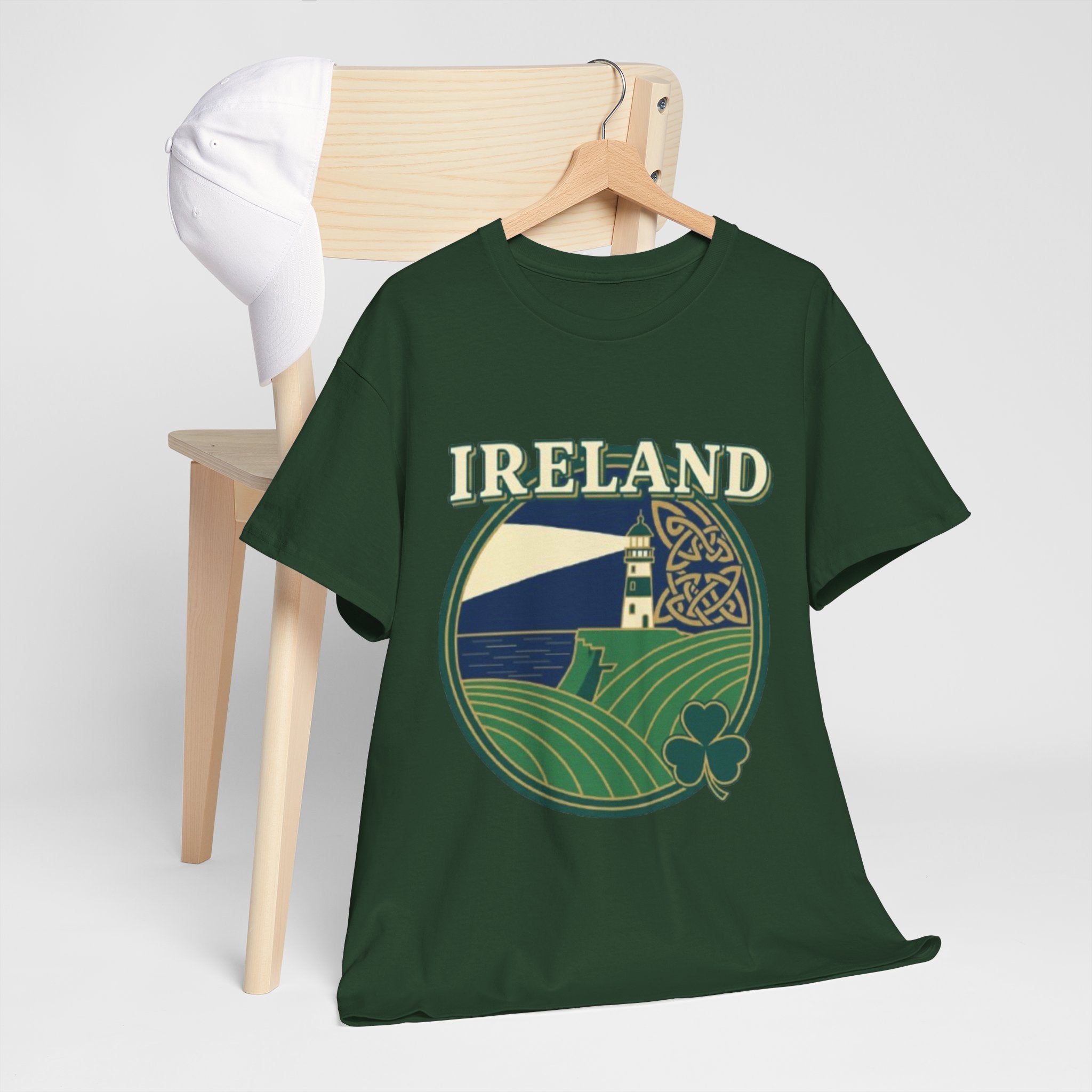 Ireland Scenic Tee — Celtic Lighthouse & Shamrock Graphic T-Shirt