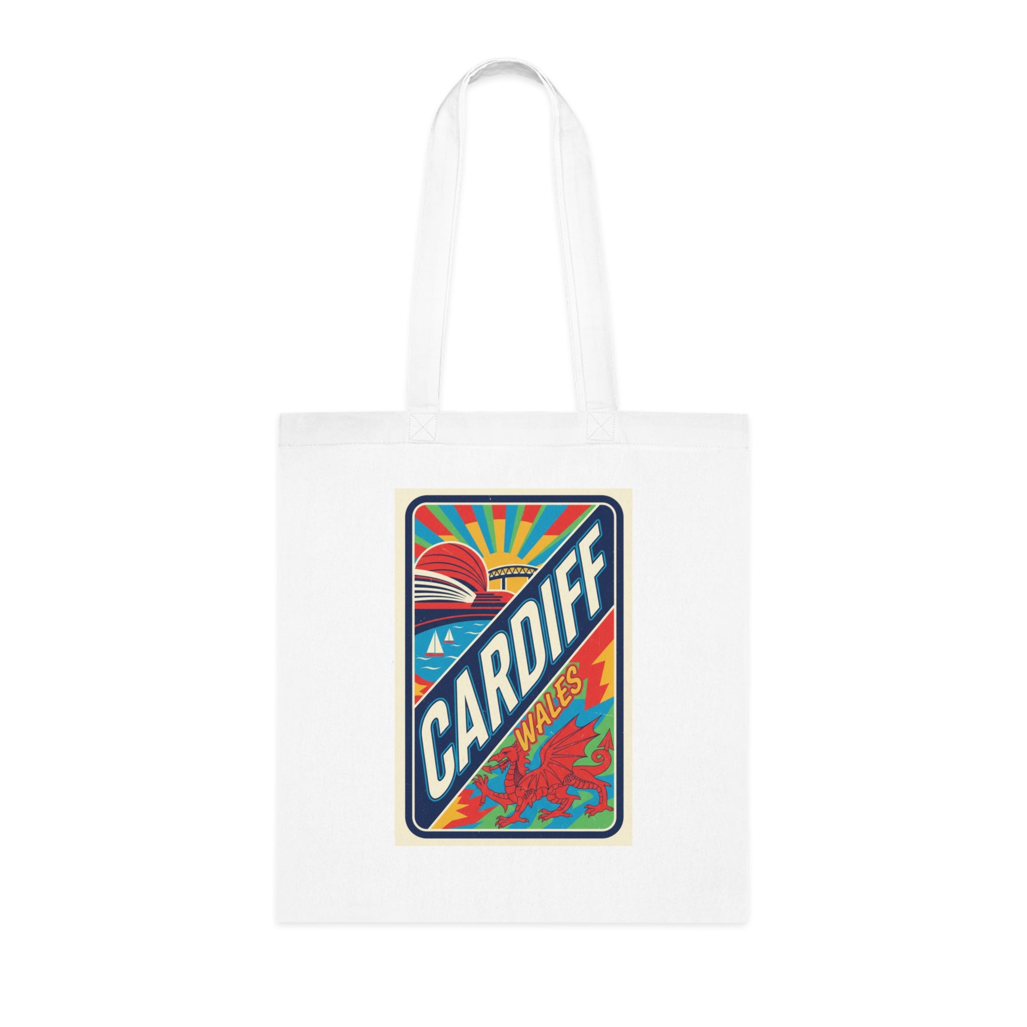 Cardiff Wales Retro Sunrise Cotton Tote