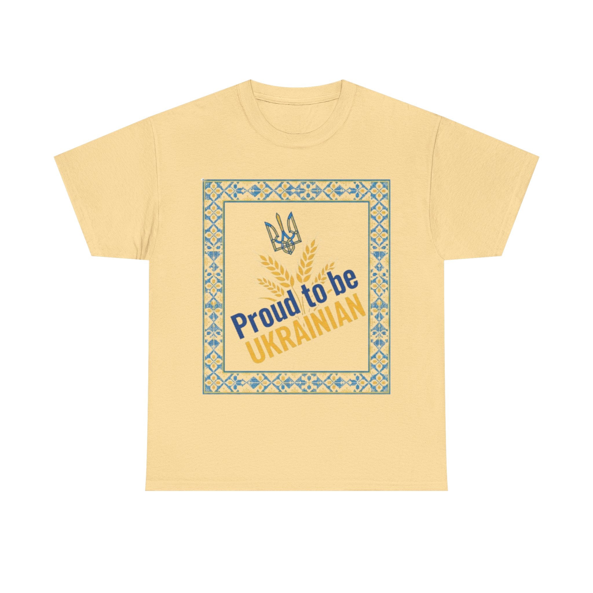 Proud to Be Ukrainian T-Shirt — Ukrainian Pride Tee with Tryzub & Wheat Design