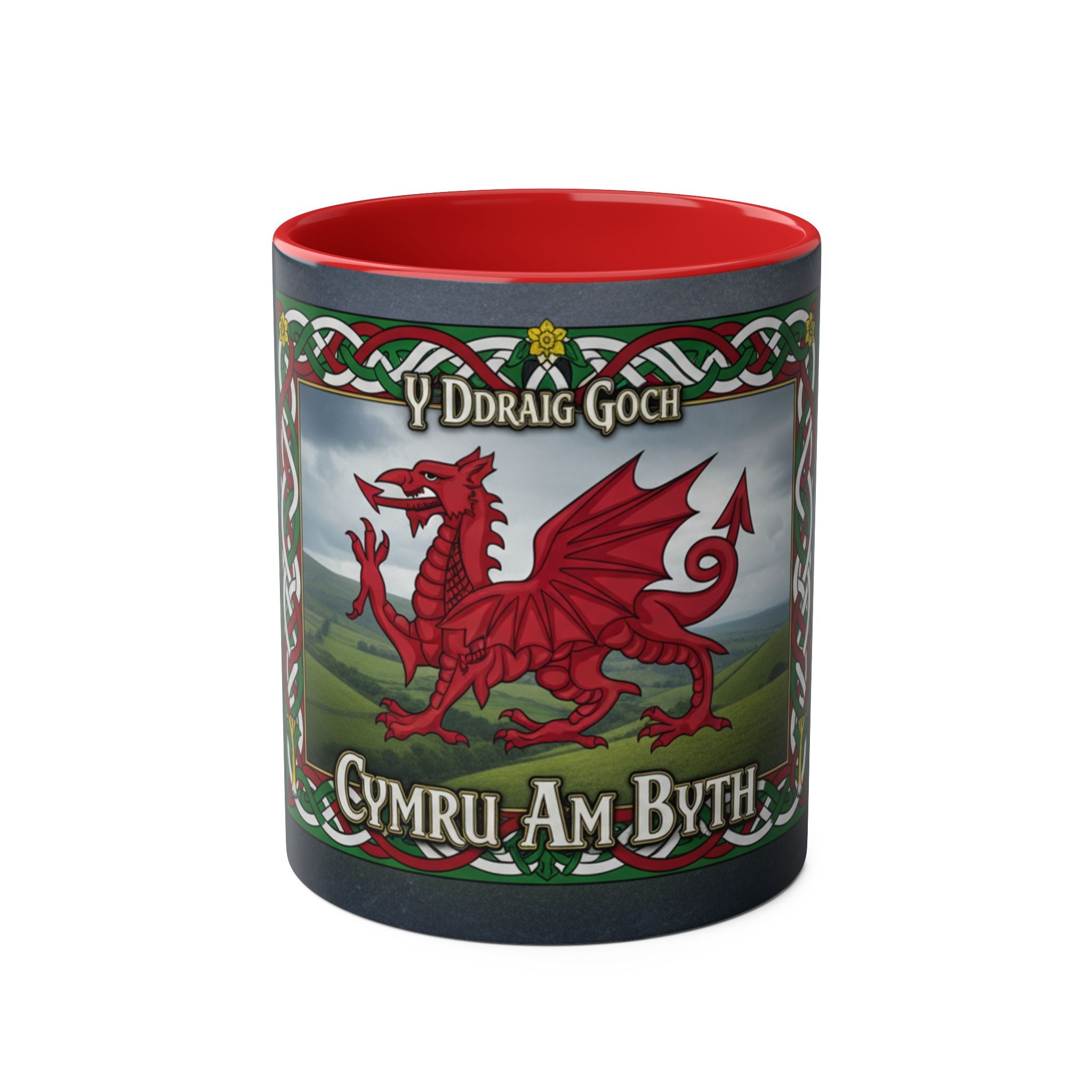 Welsh Dragon Coffee Mug — "Cymru Am Byth" Two-Tone 11oz