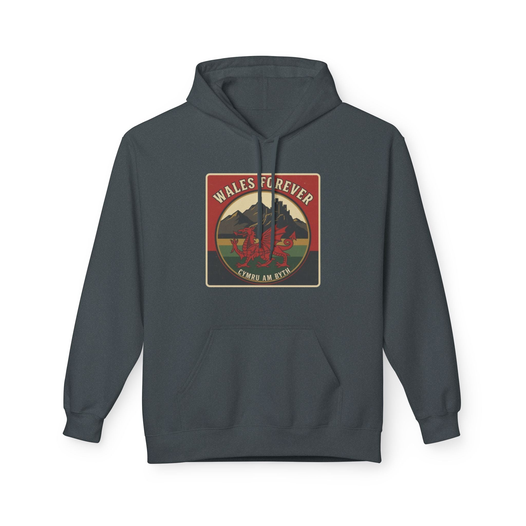 Wales Forever Hoodie — Vintage Welsh Dragon Mountain Graphic