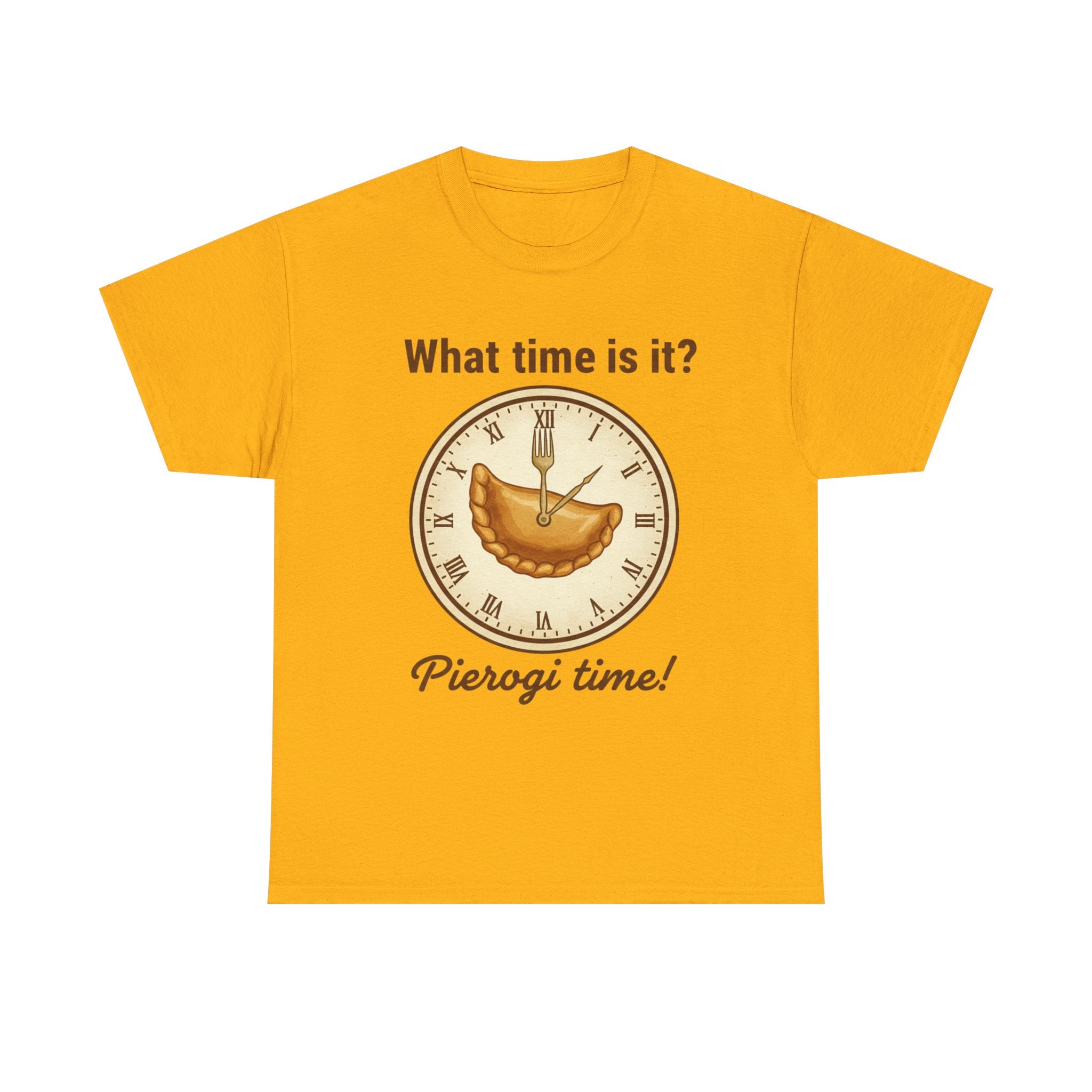 Pierogi Time T‑Shirt — "What time is it? Pierogi time!" Vintage Clock Food Tee