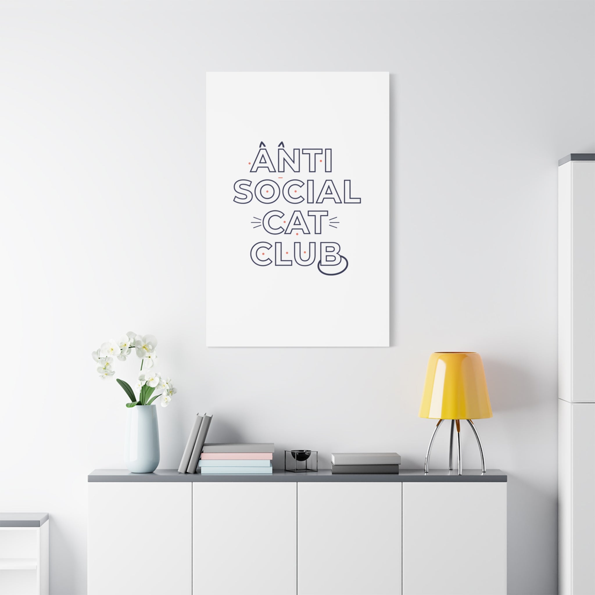 Anti Social Cat Club Canvas | Outline-Only Typography, Hollow Letter Art
